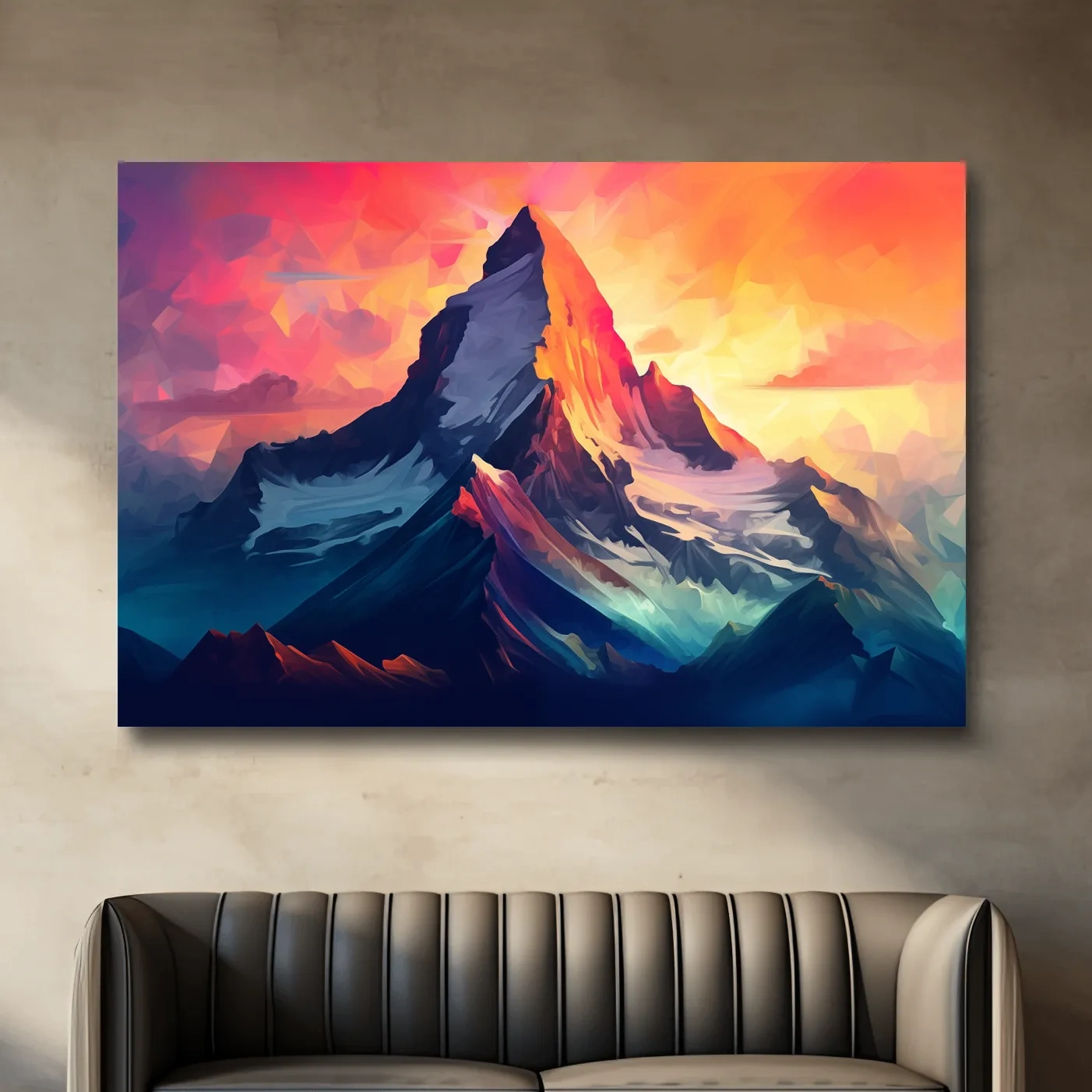 Abstract mountain painting at sunrise
