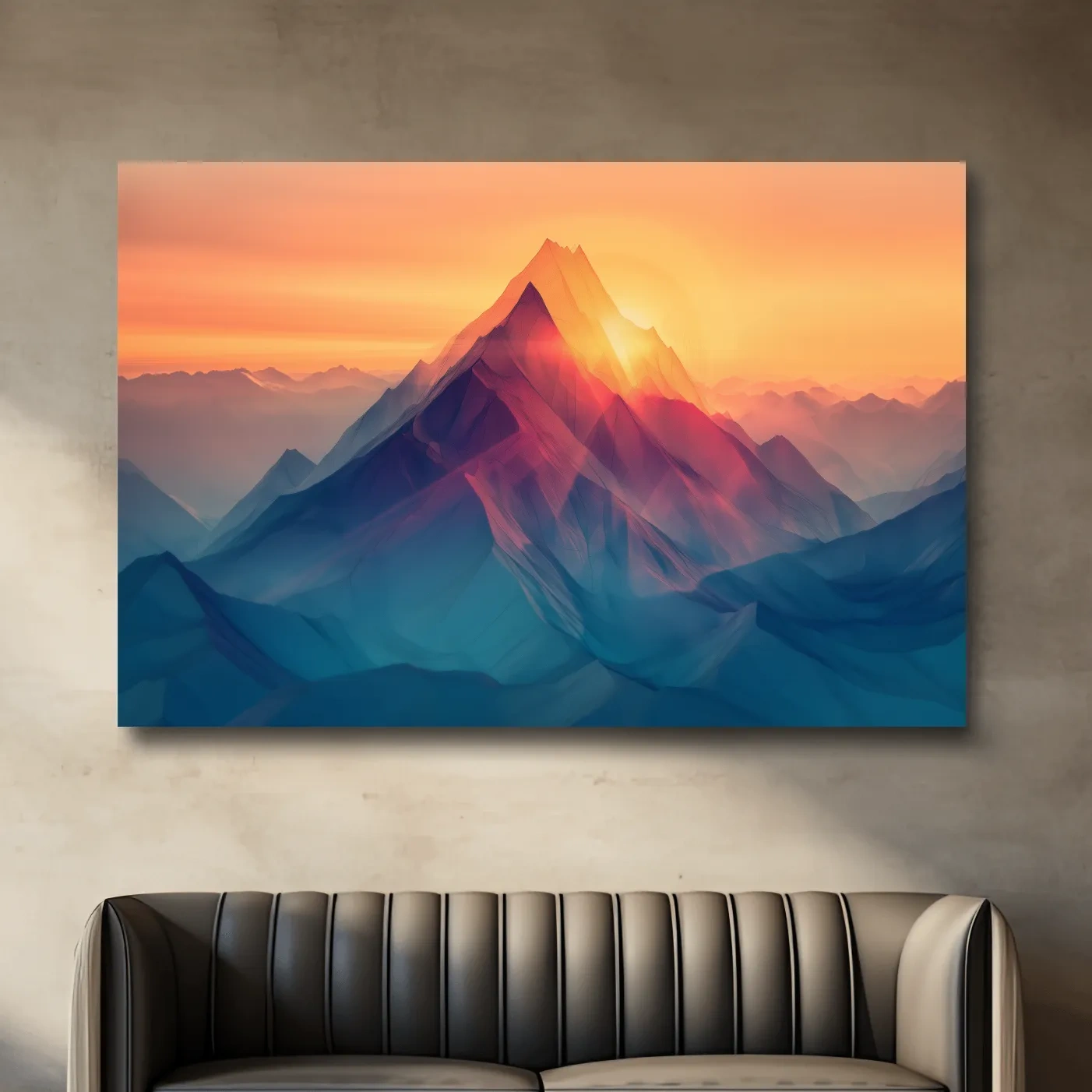 Vibrant Abstract Sunset Mountain Peak - Surreal Landscape Wall Art