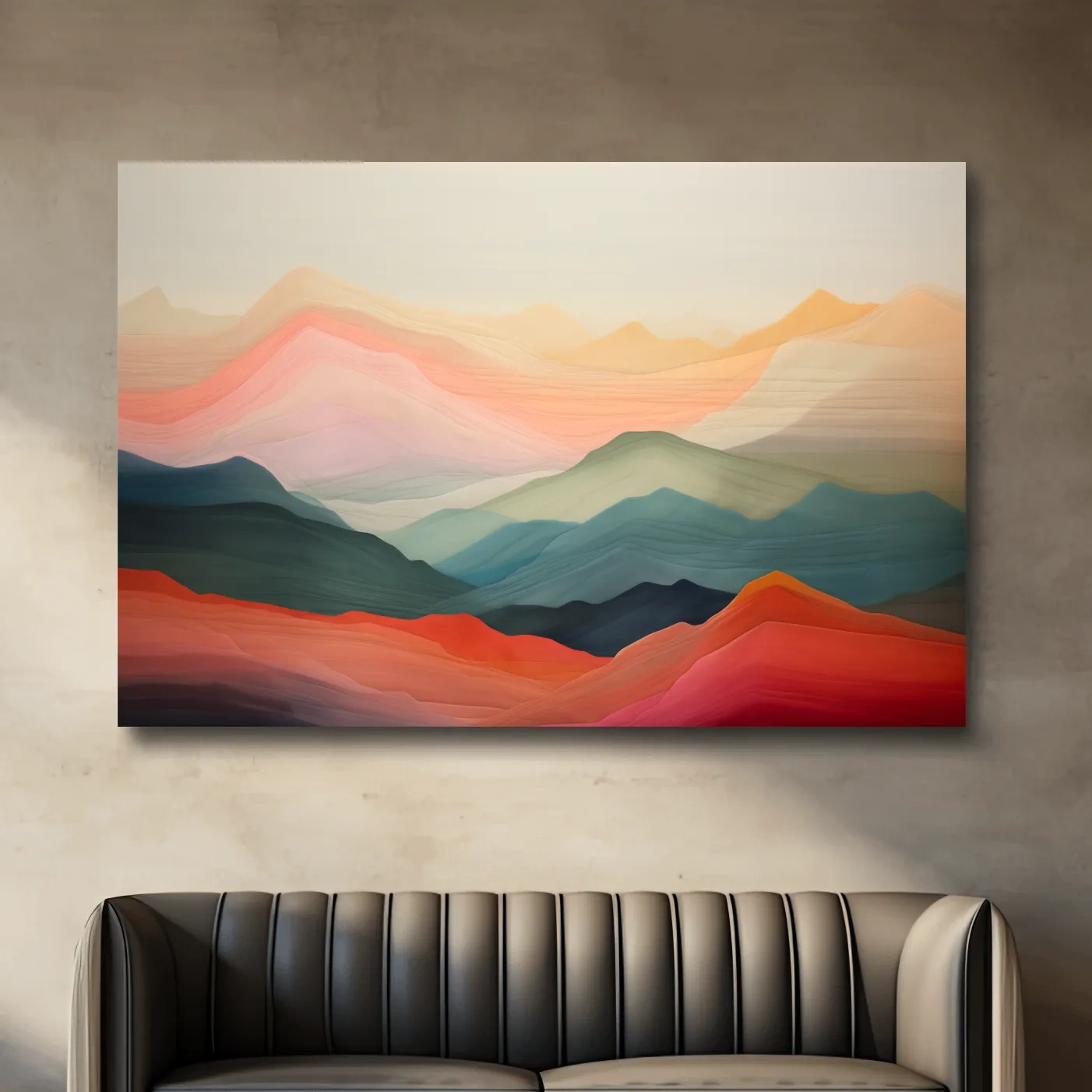 Dreamy pastel mountain landscape artwork, layered gradient painting effect
