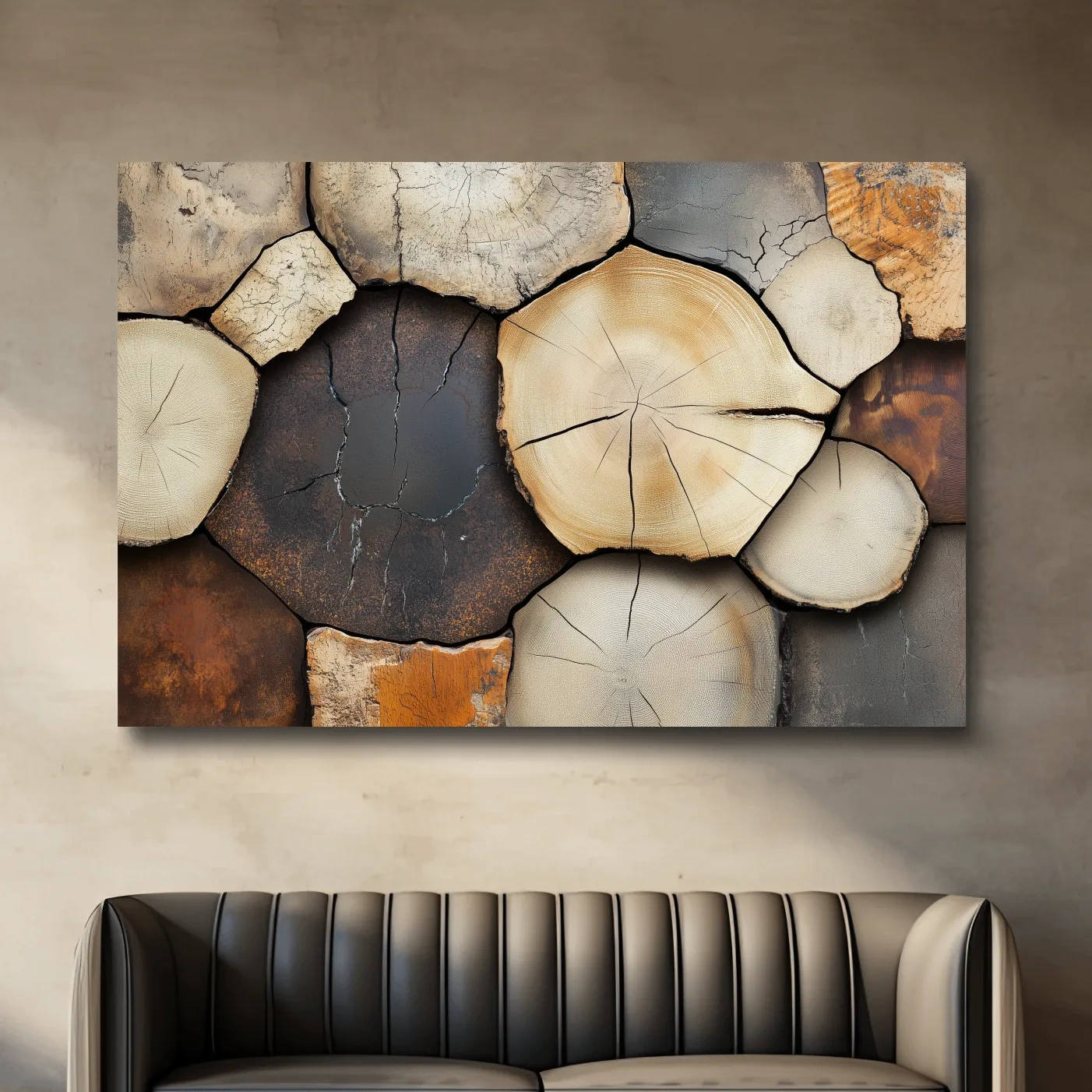 Rustic Stacked Firewood Log Cross Sections - Warm Neutral Wood Texture Wall Art