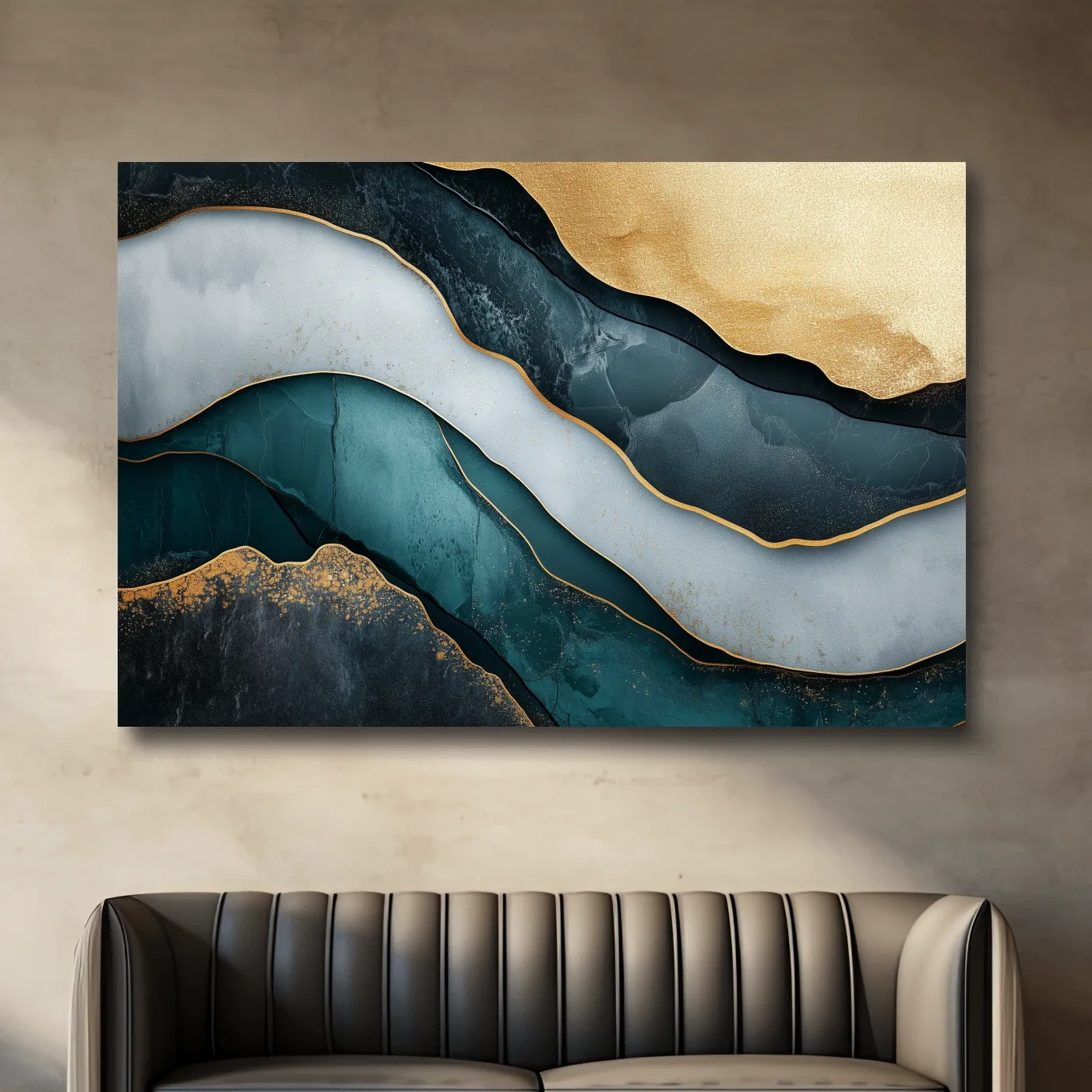 Elegant abstract mountain artwork, flowing textured 3D layer effect wall art
