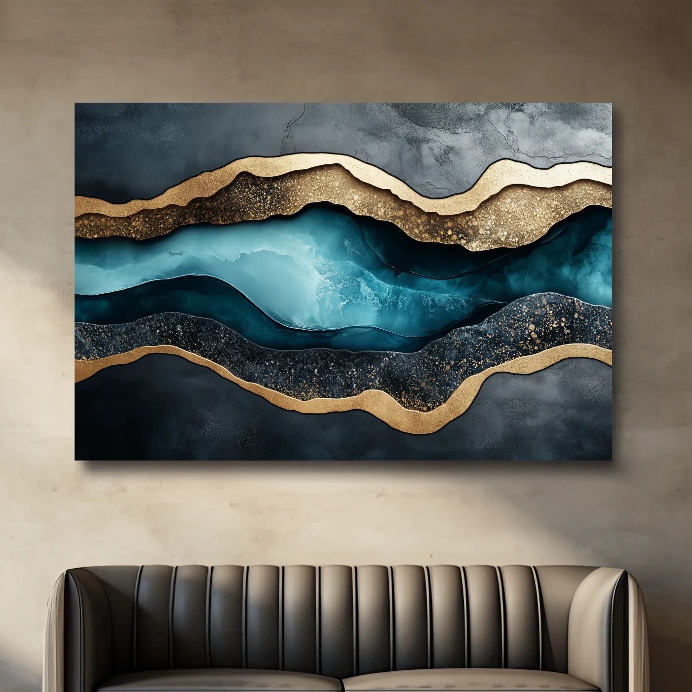 3D Natural Geode Resin Abstract Layers - Modern Gold Foil Texture Wall Art