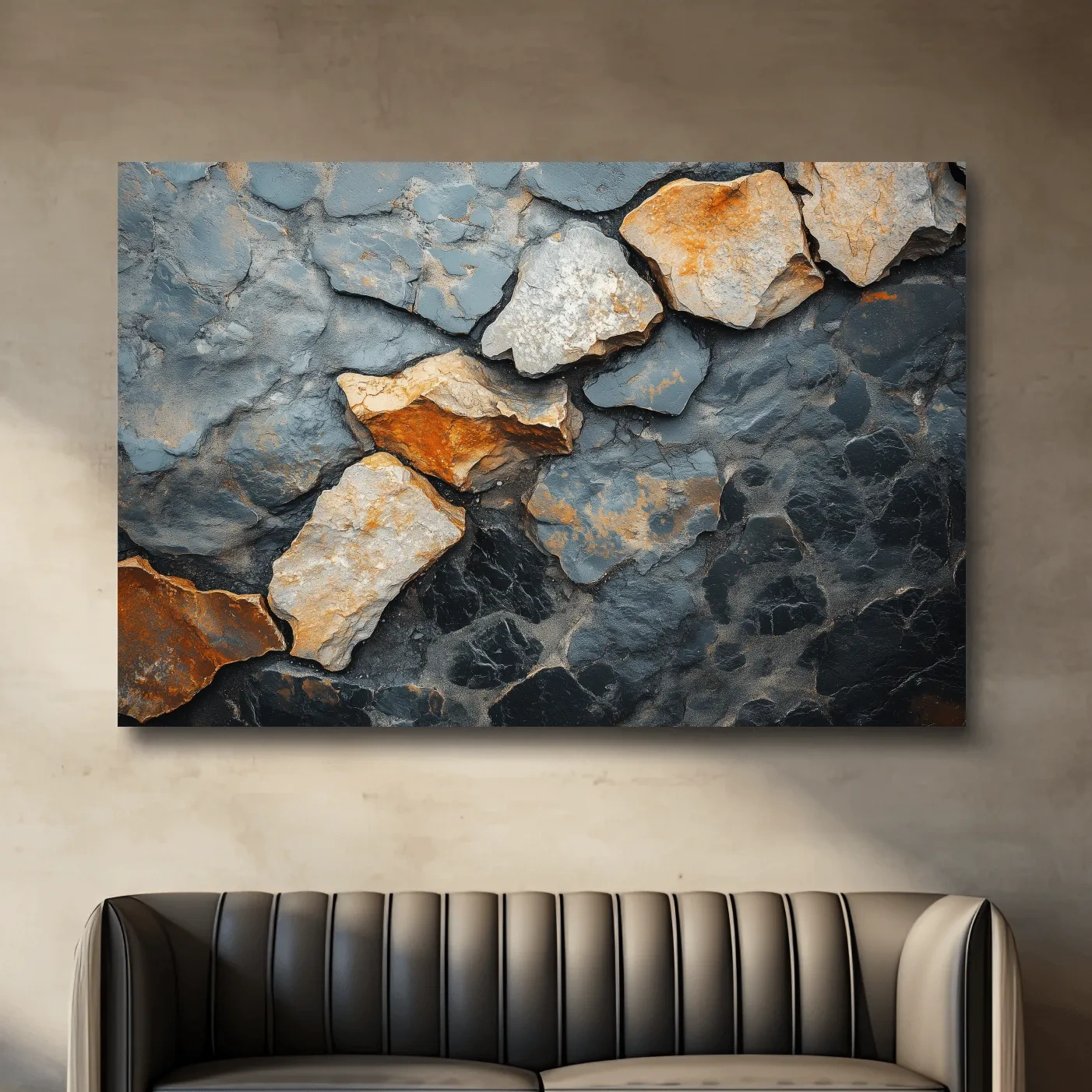 Modern rustic cracked stone and rock face texture artwork, natural elements wall art