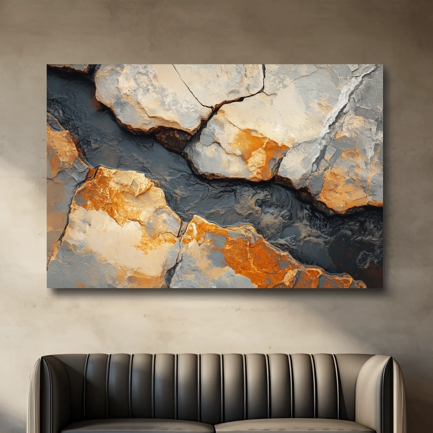 Rust And Slate Cracked Stone Texture - Rustic Geology Wall Art