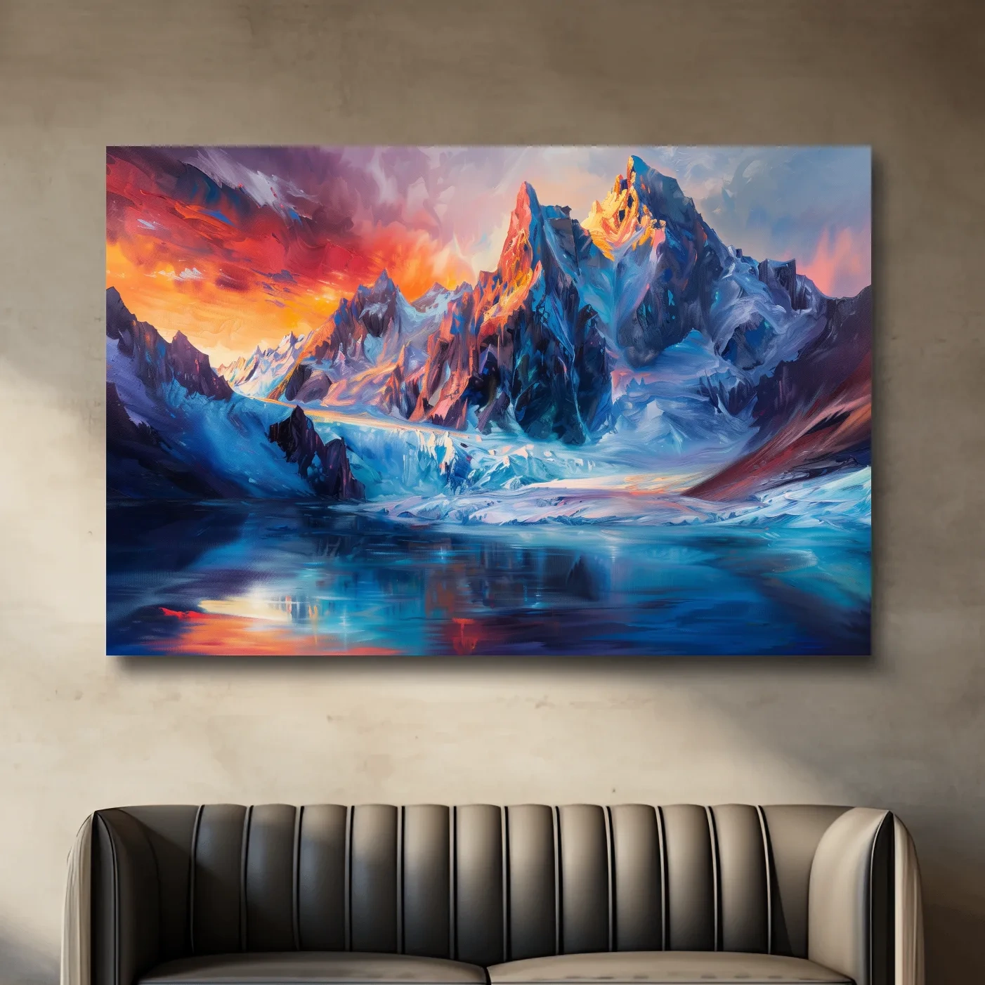 Vibrant Glacial Sunset Impressionism Painting - Dramatic Alpine Mountain Wall Art