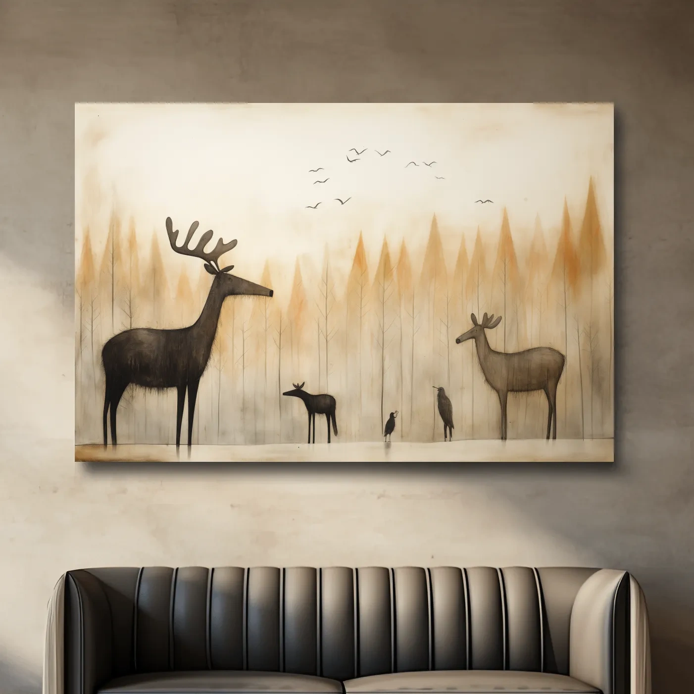Quirky illustration of a deer family in the forest