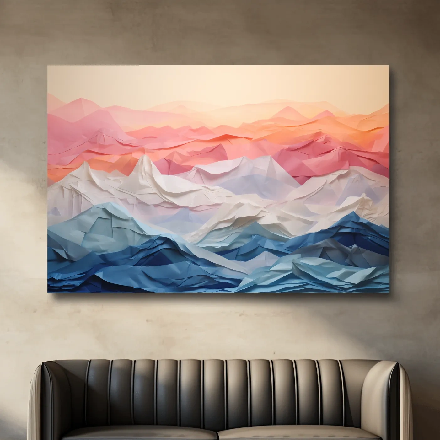 3D folded paper art, colourful mountain ranges