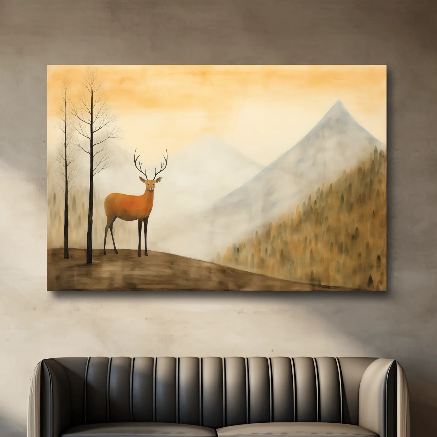Deer standing in mountain mist, serene landscape wall artwork
