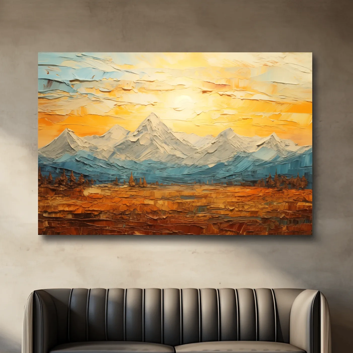 Textured Abstract Glacier Sunrise Landscape - Impasto Style Wall Art