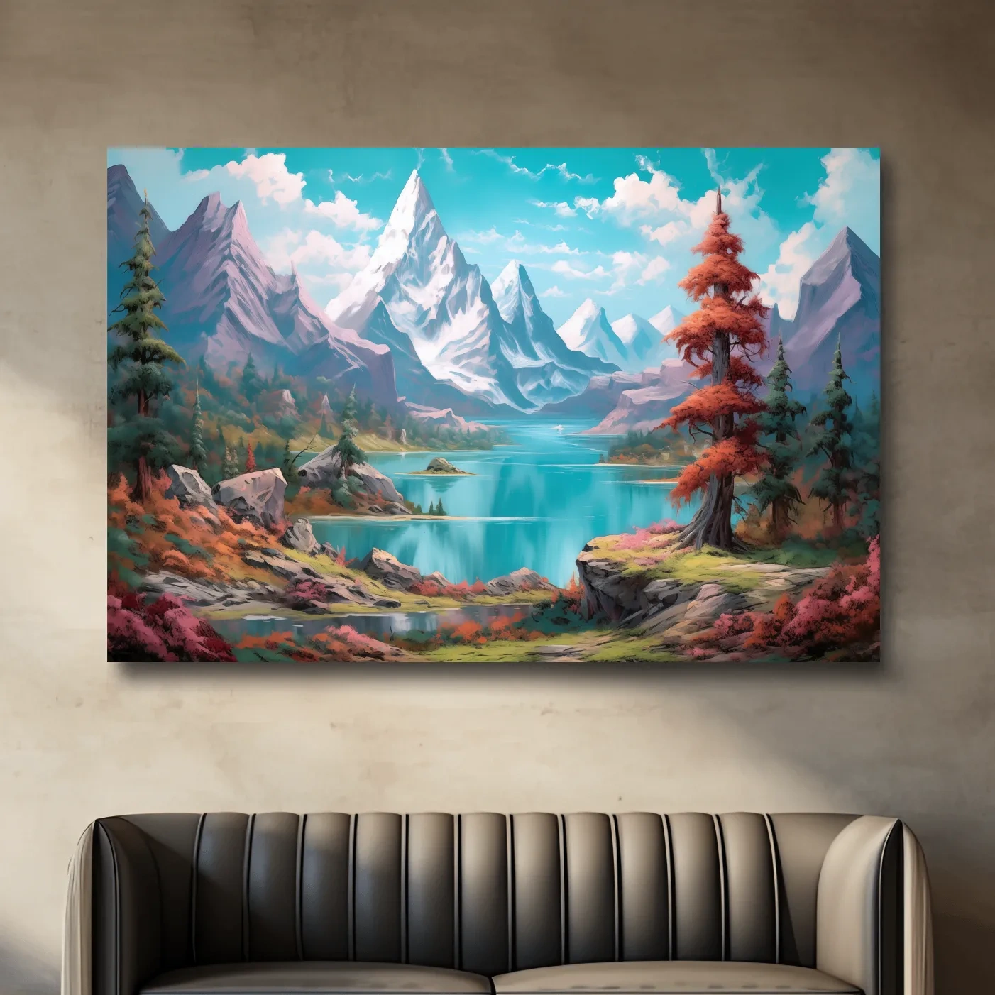 Painting of a surreal alpine mountain landscape
