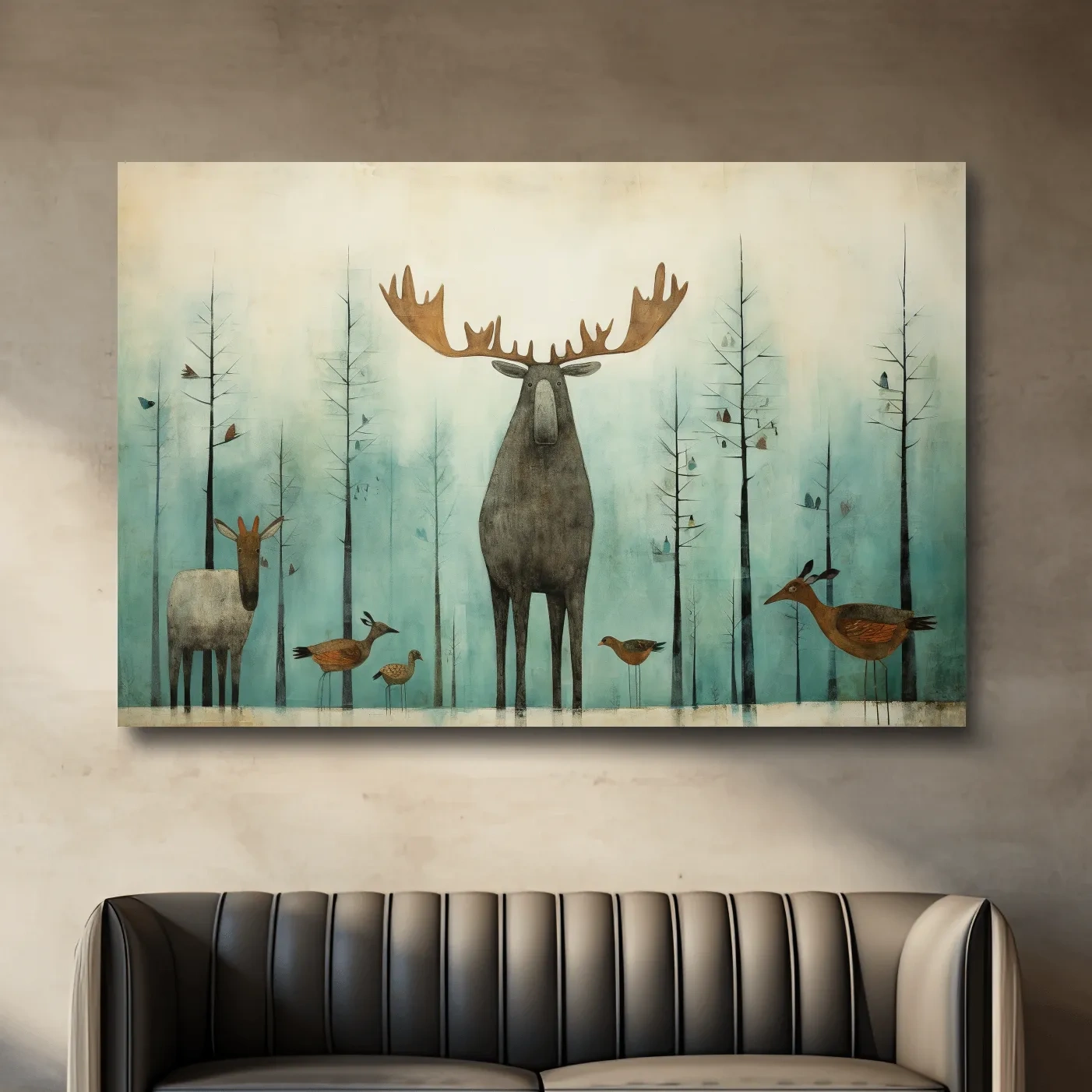Funny illustration of a moose in the forest