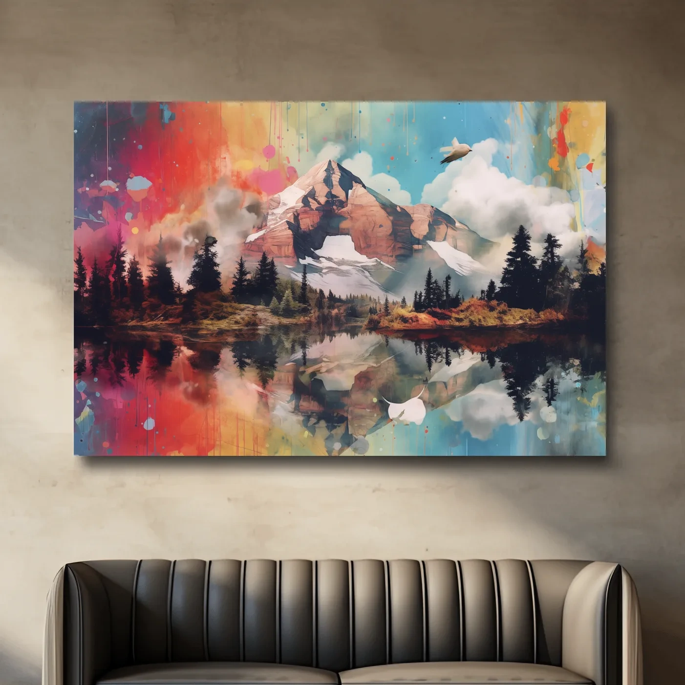 Colourful abstract mountain painting