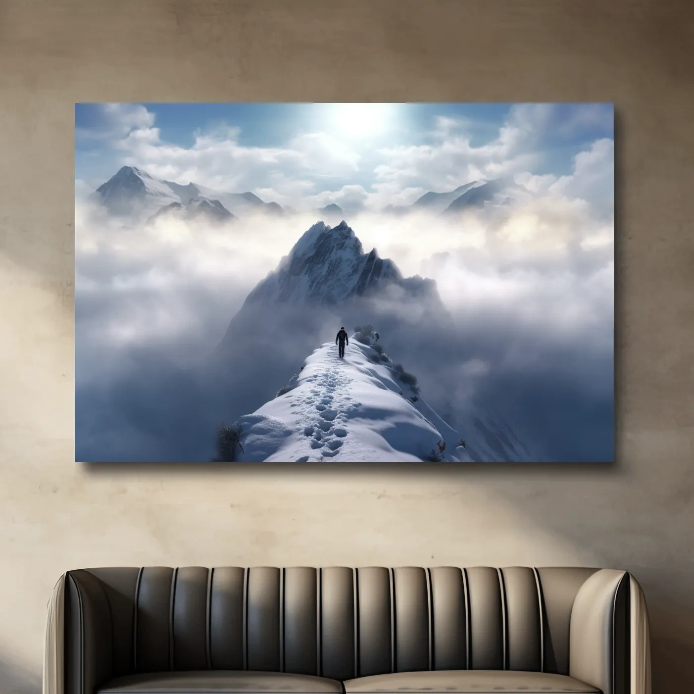 Photograph of a hike walking along a snowy ridgeline