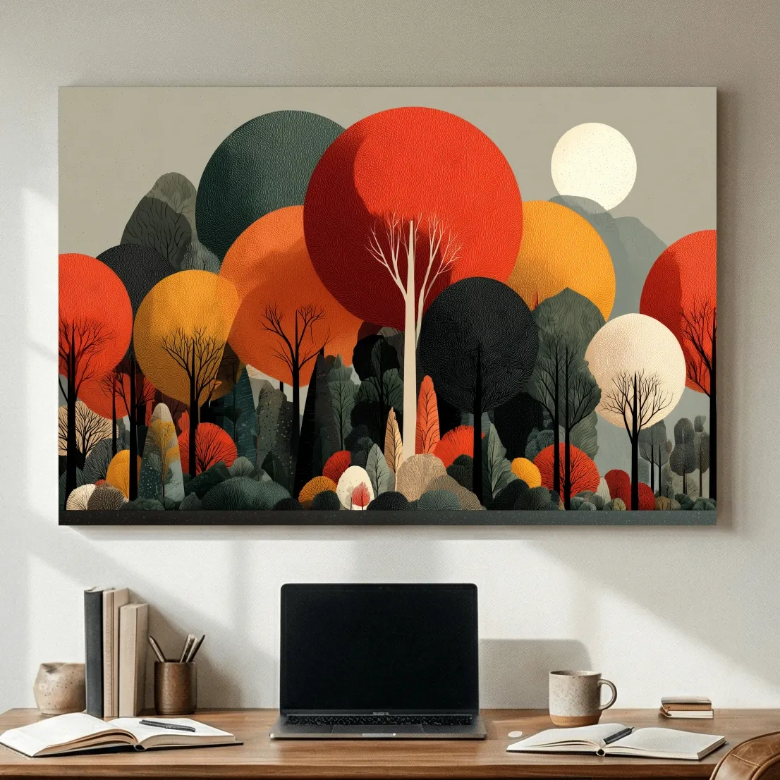 Abstract Autumn Forest Trees Canvas Art - Modern Scandinavian Wall Art