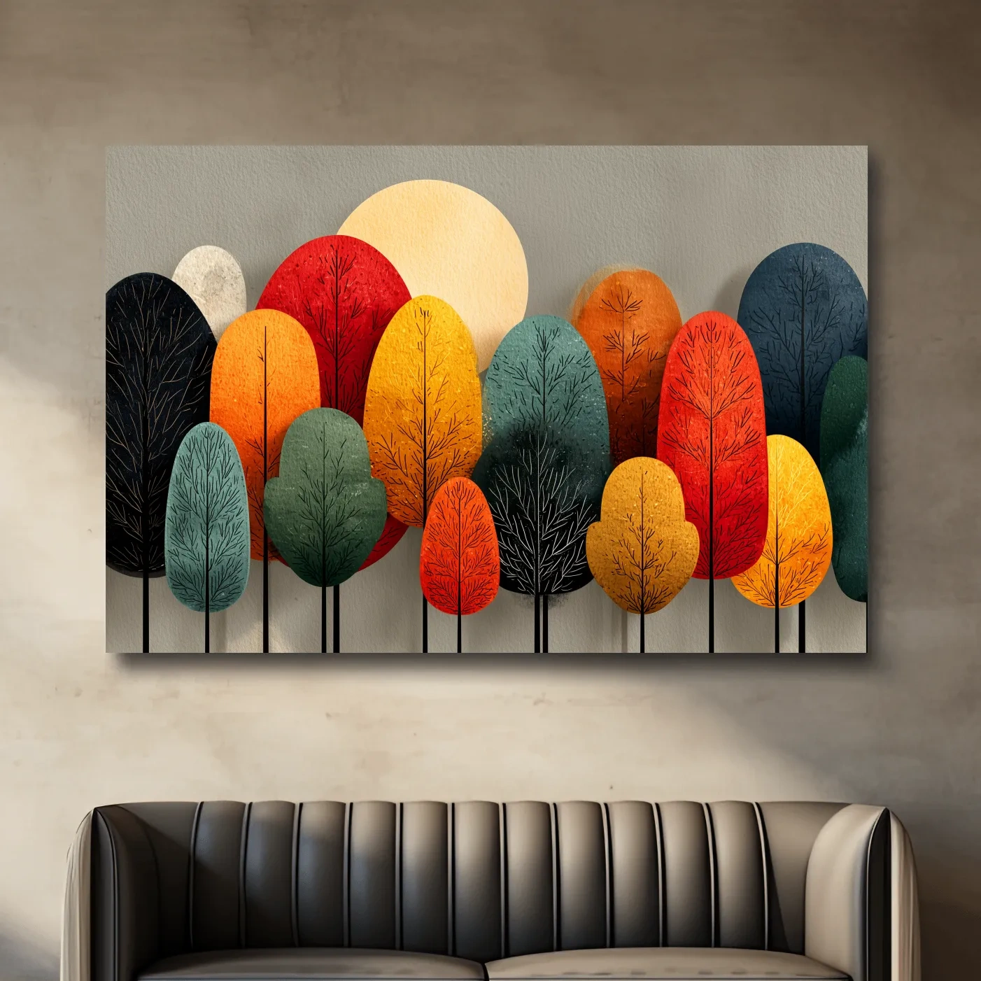 Mid-Century Abstract Autumn Forest Trees - Modern Scandinavian Landscape Artwork