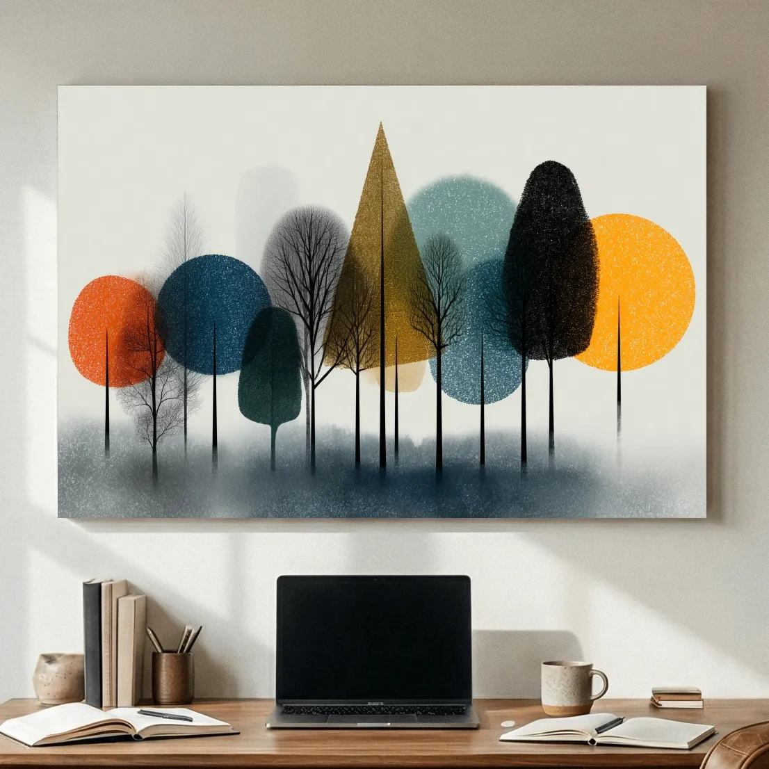 Mid-Century Abstract Forest Trees - Modern Geometric Landscape Wall Art