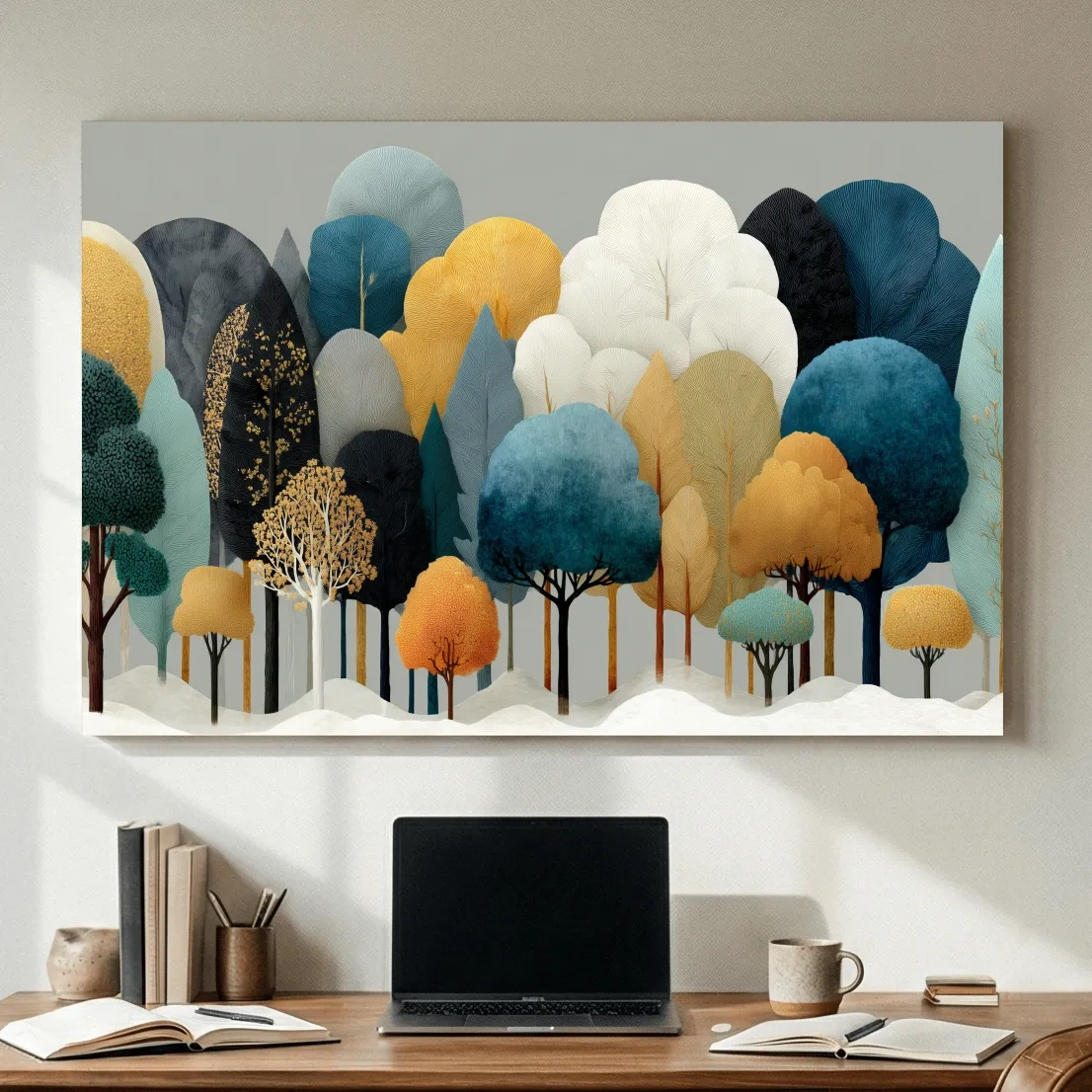 Scandinavian Winter Forest Trees Illustration - Modern Boho Nature Wall Art