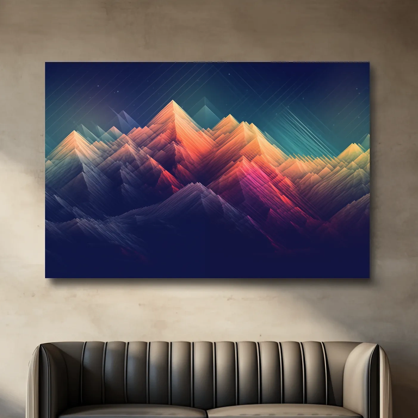 Vibrant Geometric Neon Mountain Peaks - Abstract Alpine Wall Art