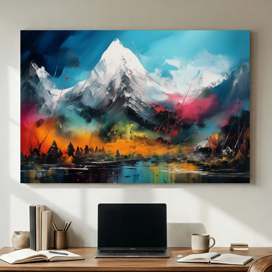 Vibrant Abstract Alpine Mountain Peaks - Colorful Impasto Painting Style Wall Art