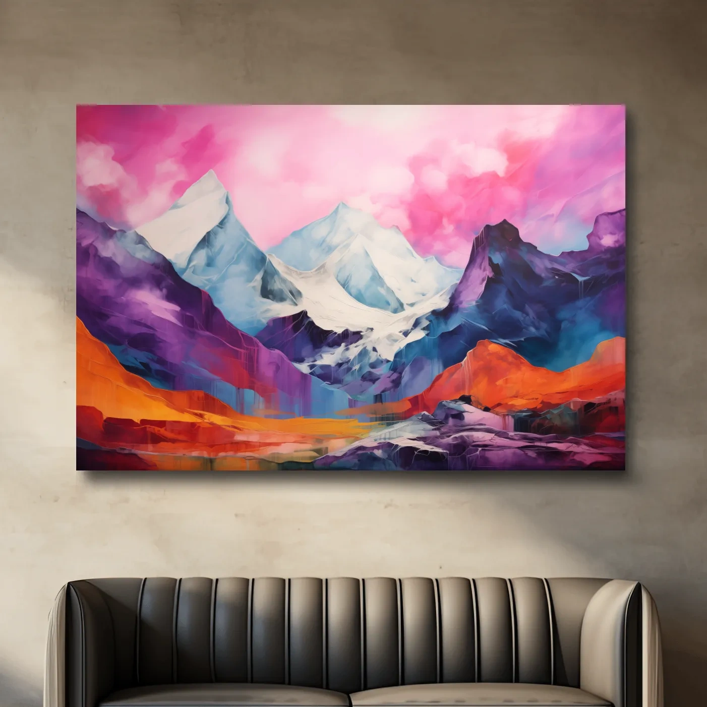Vibrant Abstract Alpine Mountain Landscape Painting - Colorful Contemporary Wall Art