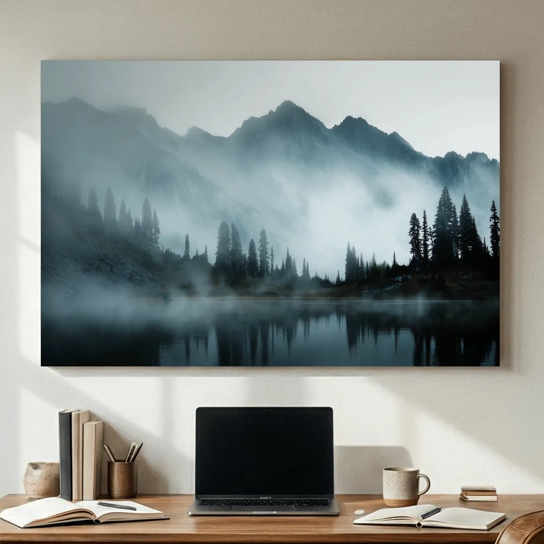 Moody Misty Mountain Lake Photography - Atmospheric Alpine Forest Wall Art