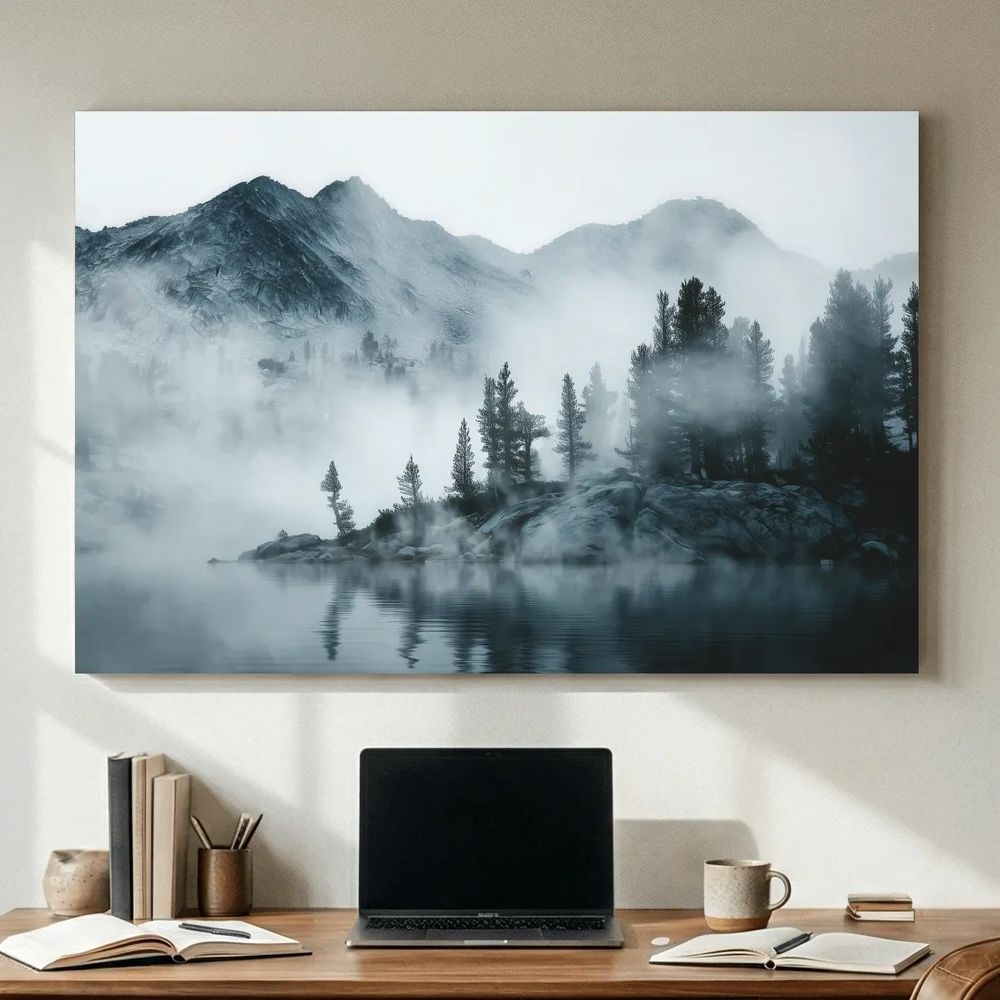 Frosty Alpine Mountain Lake Photography - Black & White Landscape Wall Art