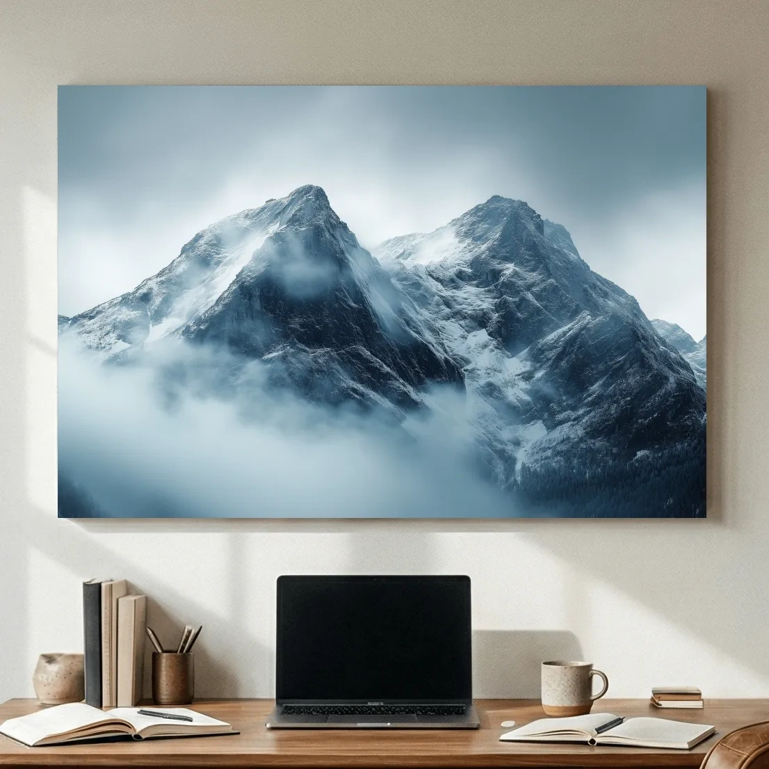 Moody Snowcapped Mountain Peaks - Atmospheric Alpine Photographic Wall Art