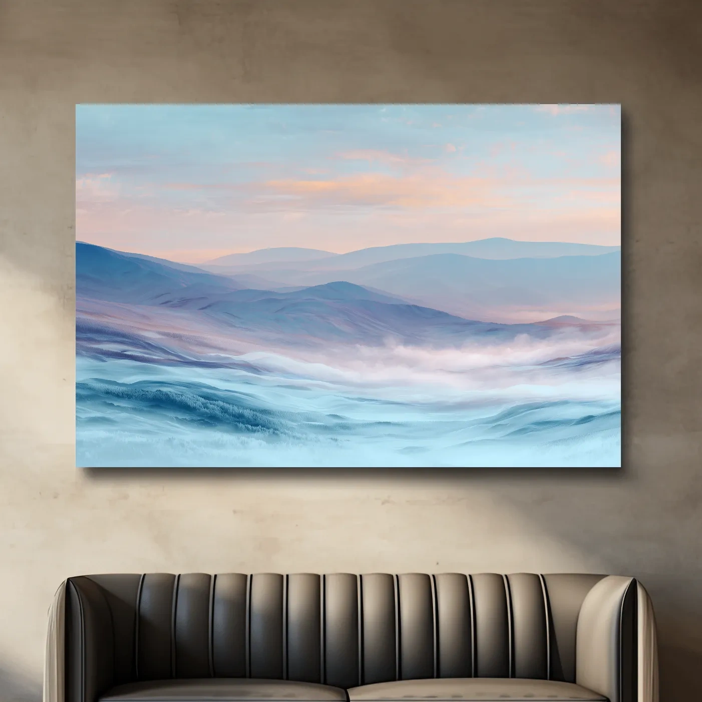 Ethereal Pastel Misty Mountain Landscape - Serene Abstract Forest Wall Art