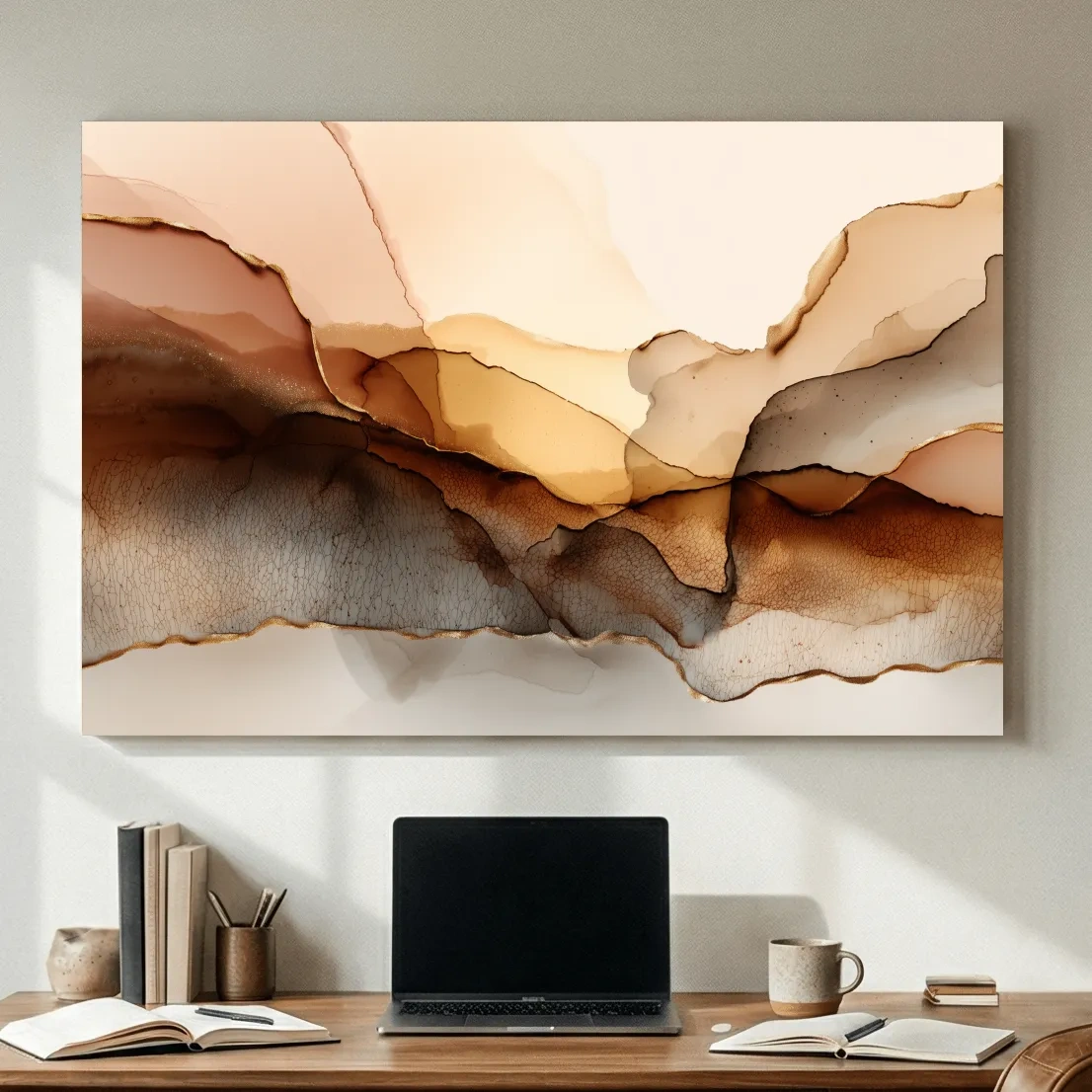 Abstract Alcohol Ink Landscape Painting - Modern Minimalist Wall Art