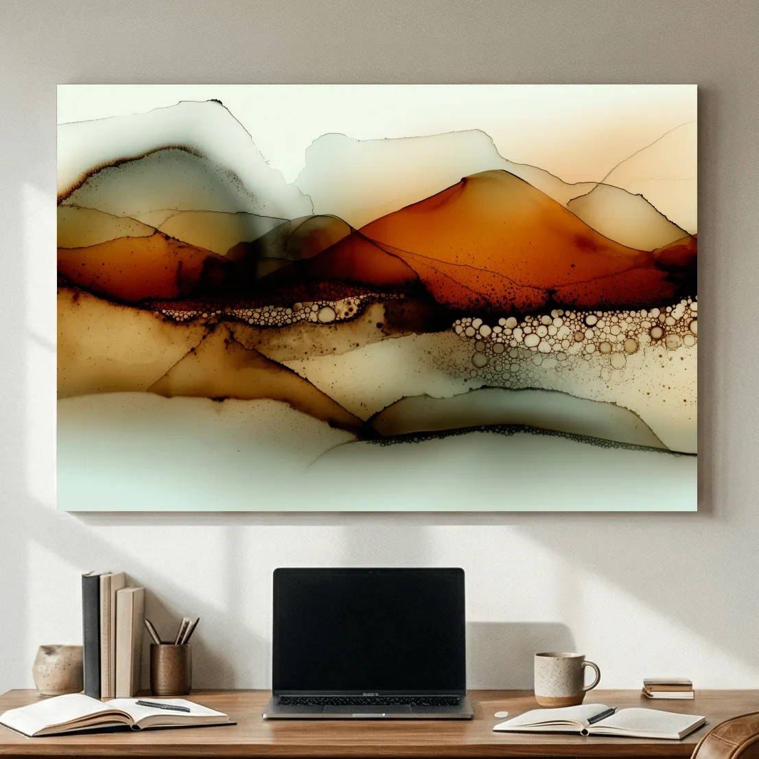 Amber Alcohol Ink Mountains - Abstract Landscape Wall Art