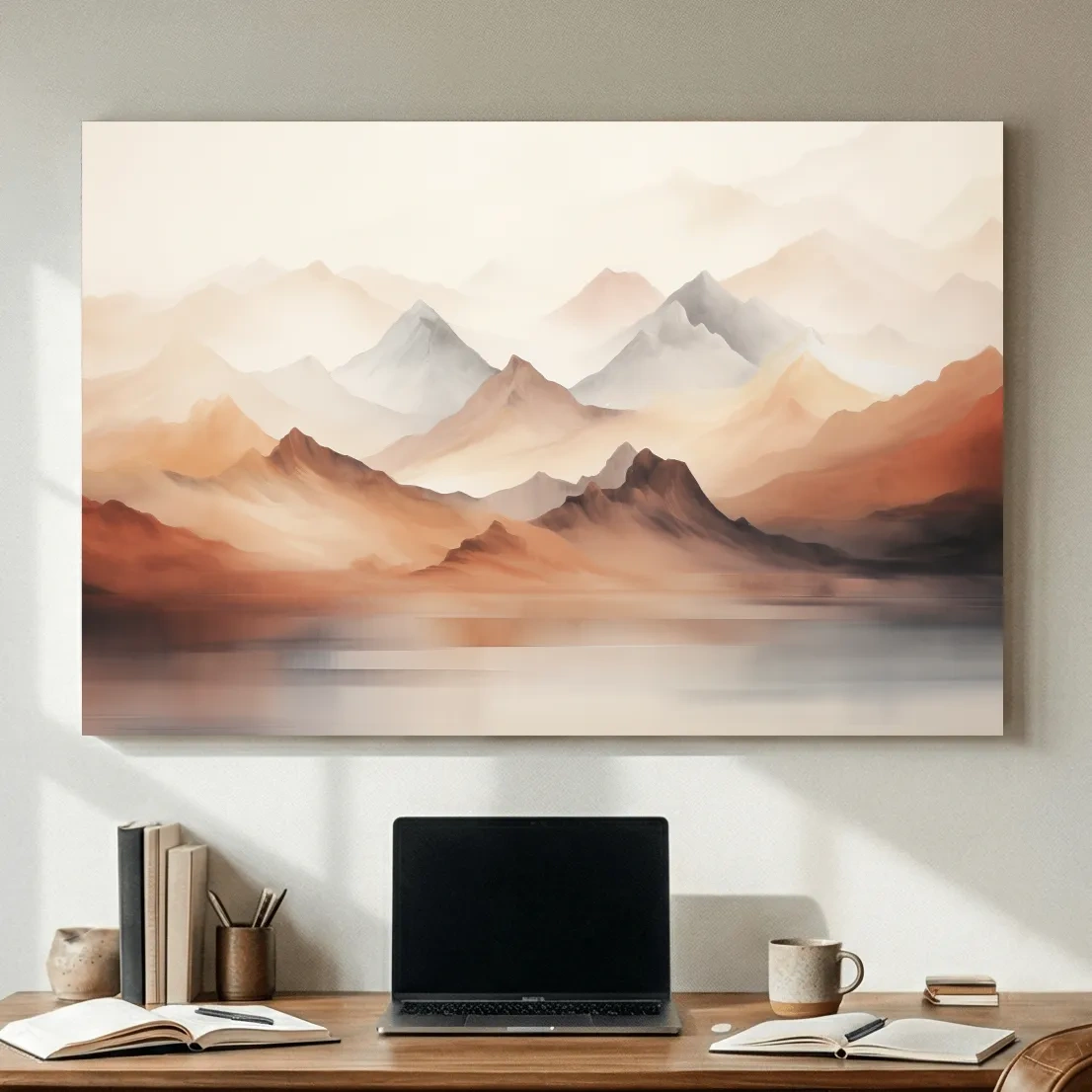 Pastel Mountain Range Watercolor - Warm Neutral Landscape Wall Art