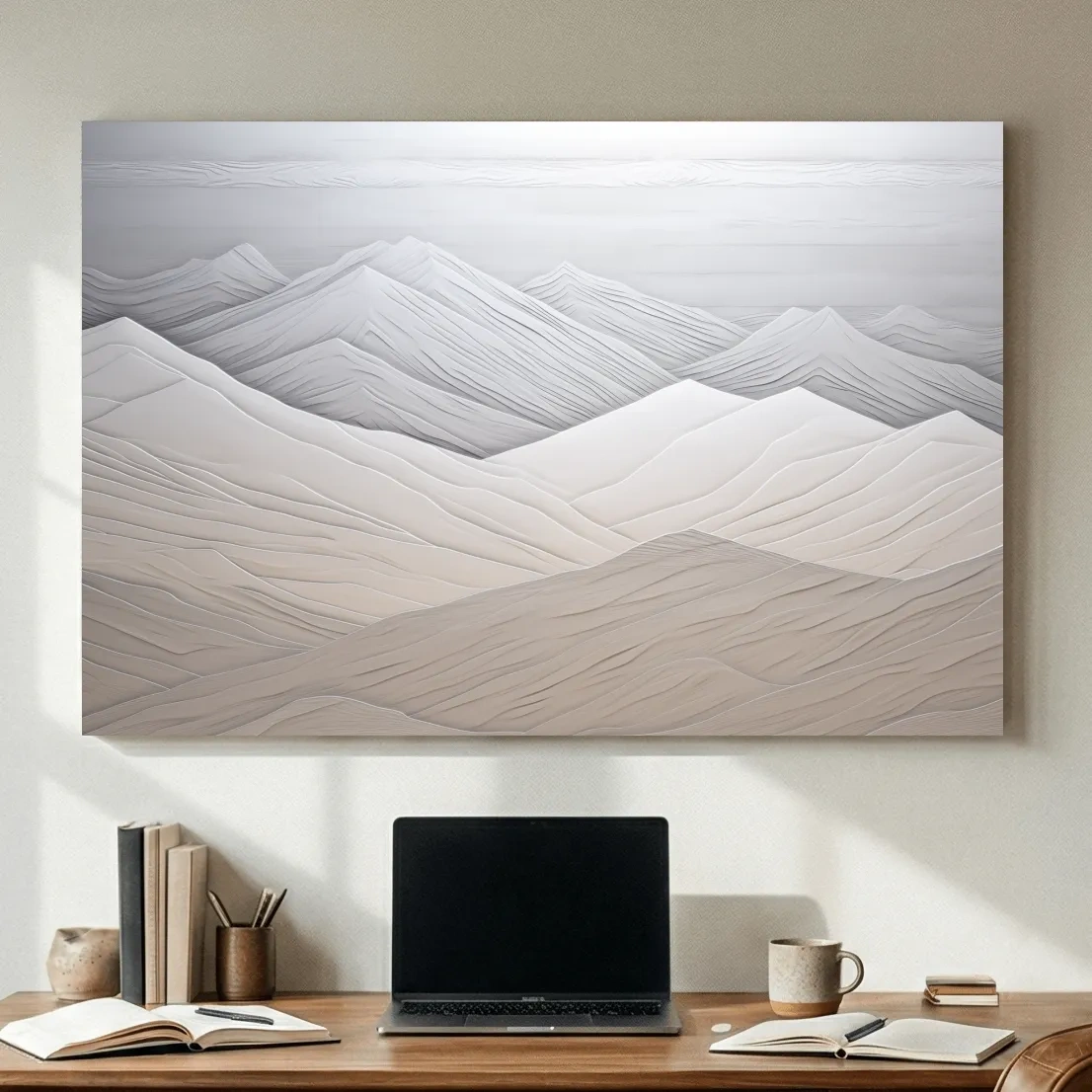 Minimalist Layered Mountain Relief Landscape - Monochrome Wall Art
