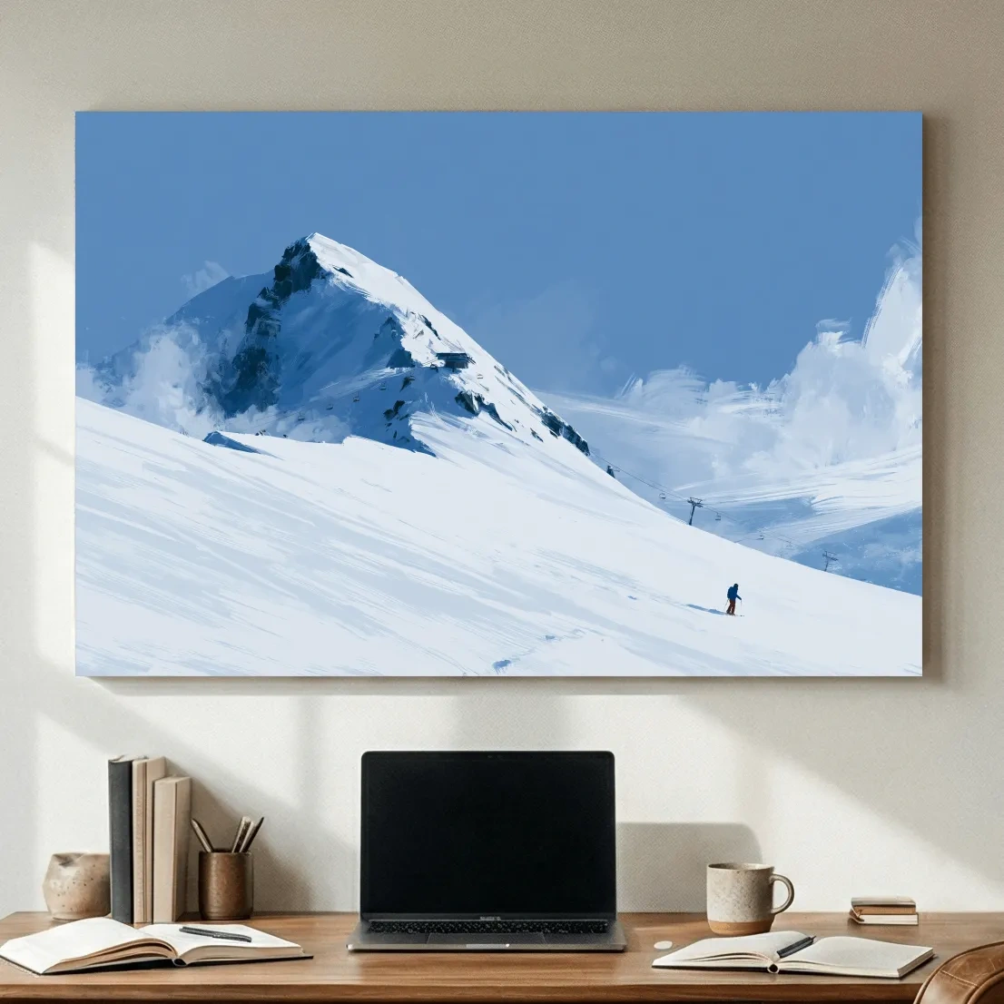 Minimalist Backcountry Skier Painting - Alpine Winter Landscape Wall Art