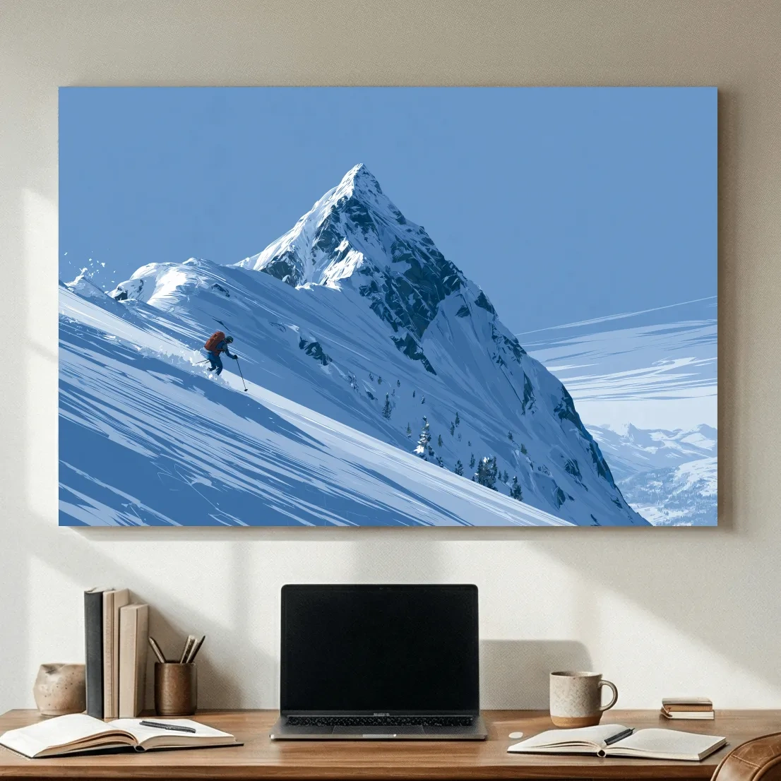 Epic Backcountry Skier On Snowy Peak - Alpine Mountain Winter Wall Art