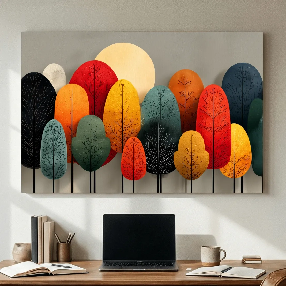 Mid-Century Abstract Autumn Forest Trees - Modern Scandinavian Landscape Artwork