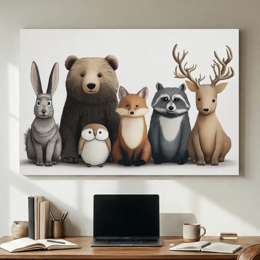Cute Woodland Animal Art Illustration - Nursery Wildlife Wall Art - Childrens Room Decor