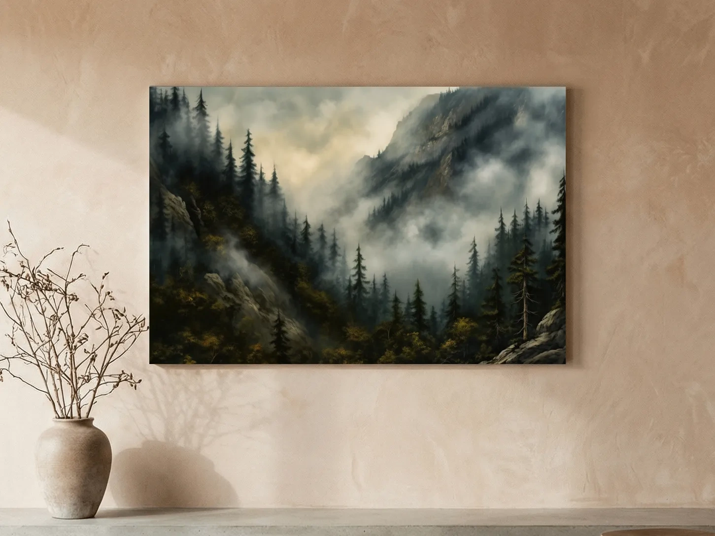 Moody Misty Mountain Pine Forest - Foggy Alpine Landscape Wall Art