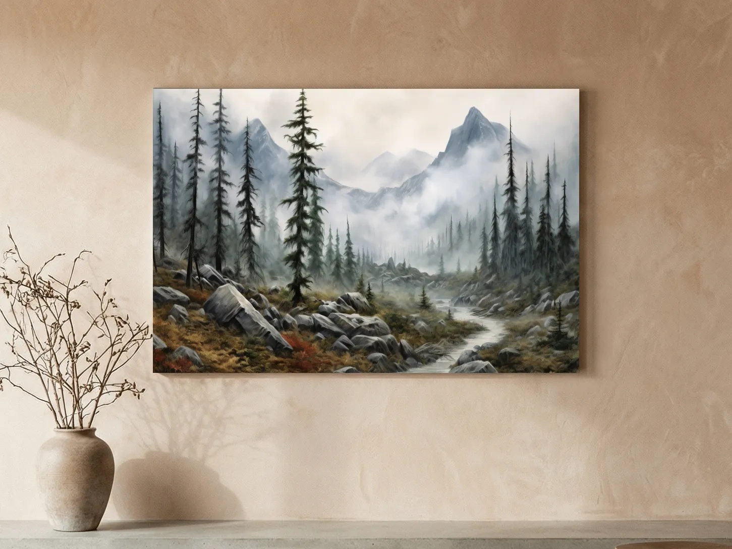 Foggy Alpine Mountain Forest Landscape - Moody Wall Art
