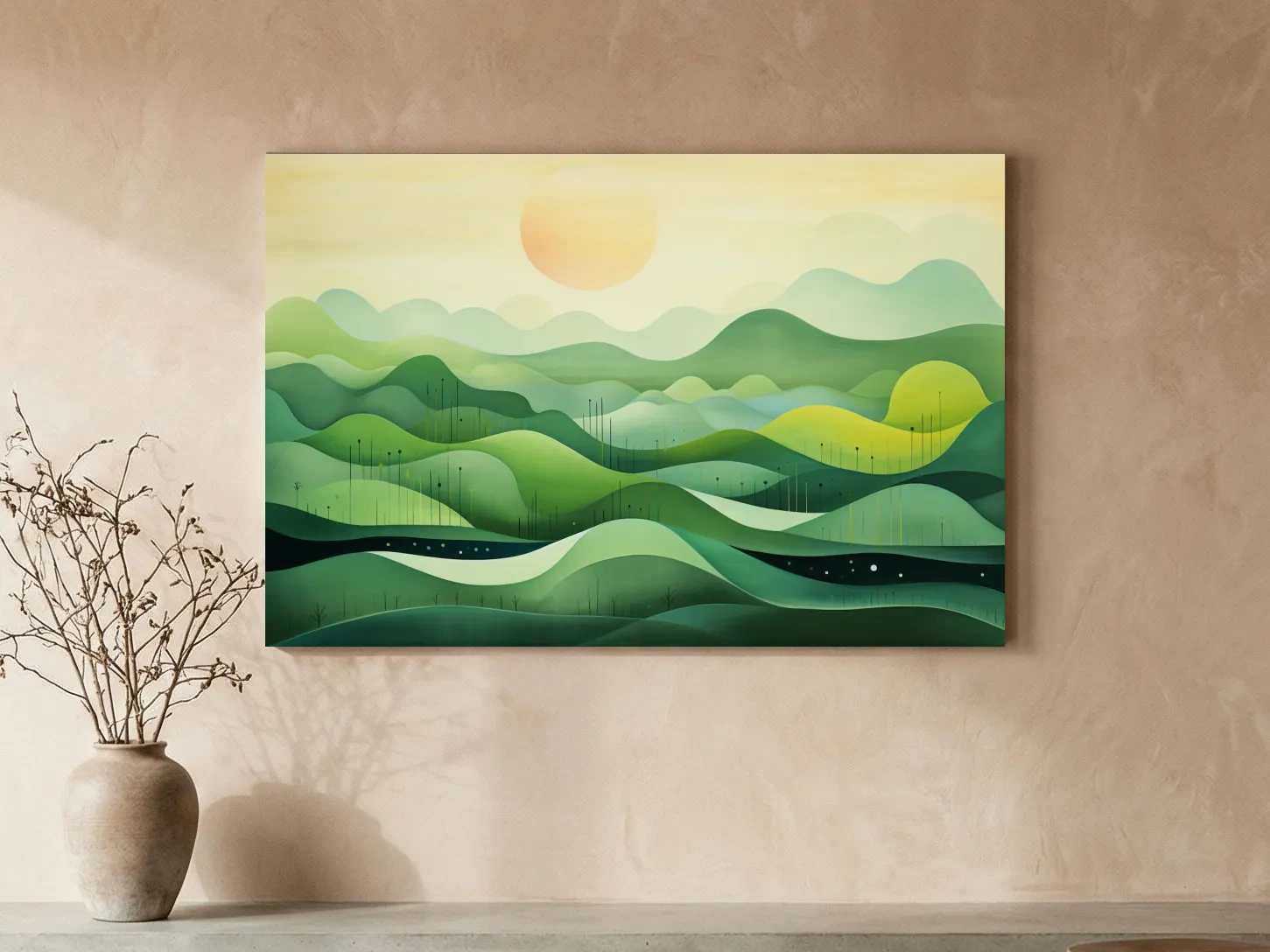 Minimalist Layered Green Rolling Hills - Serene Abstract Landscape Wall Art