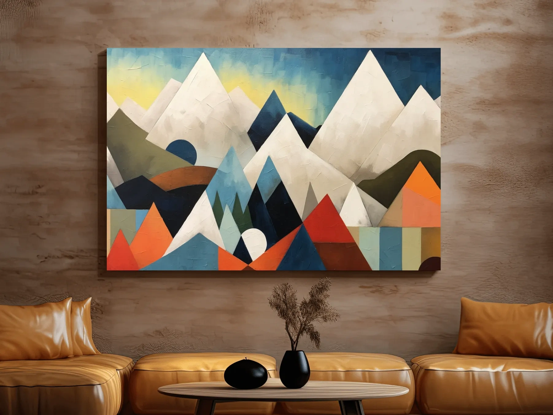 Abstract Suprematism Mountain Peaks Painting - Colorful Modern Wall Art