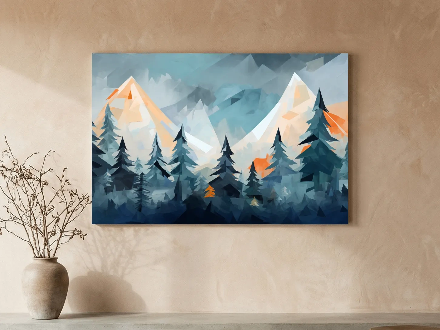 Geometric Alpine Peaks And Pine Forest - Abstract Mountain Landscape Wall Art