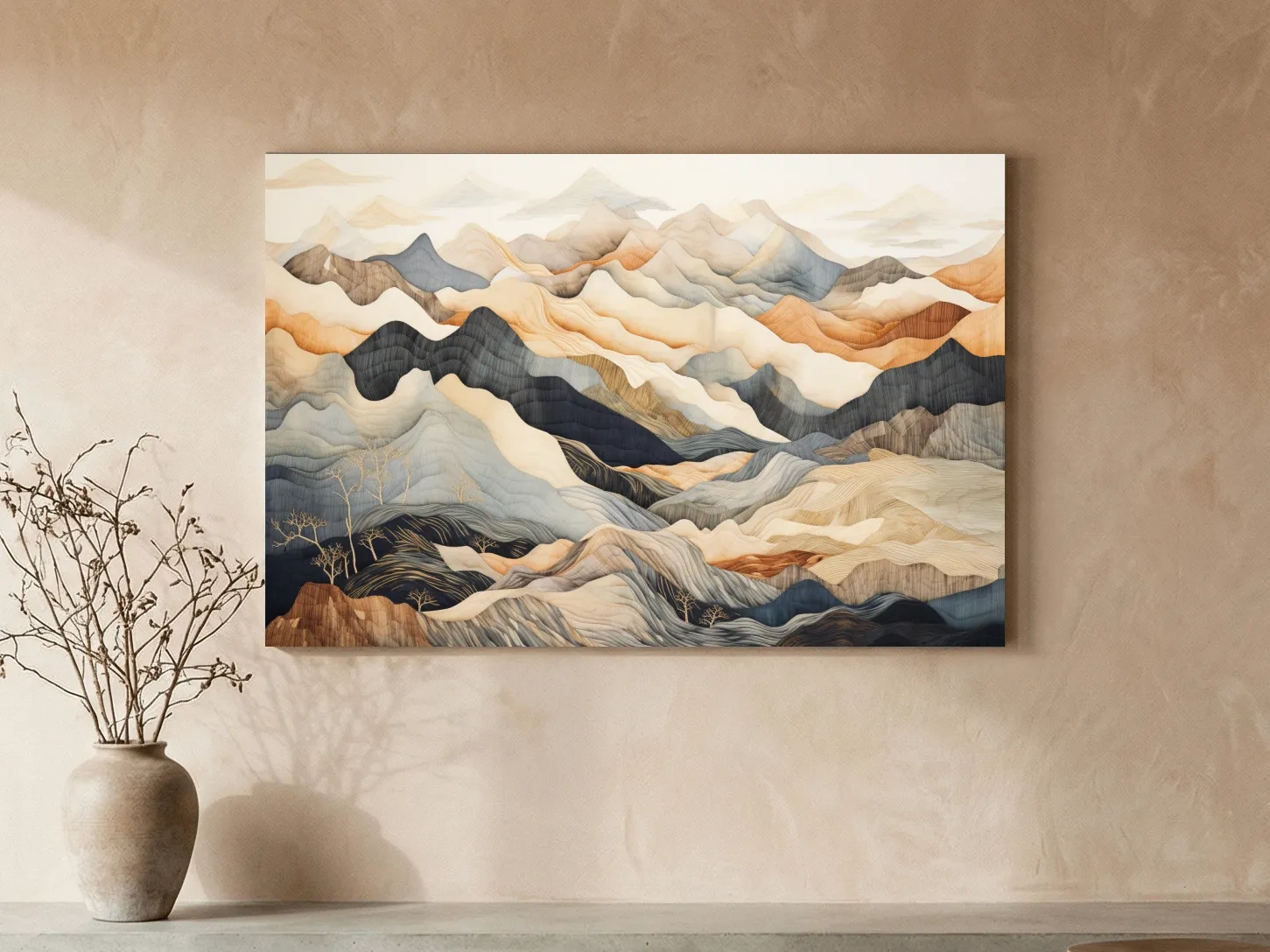 Layered Abstract Mountain Range Painting - Tapestry Style Wall Art