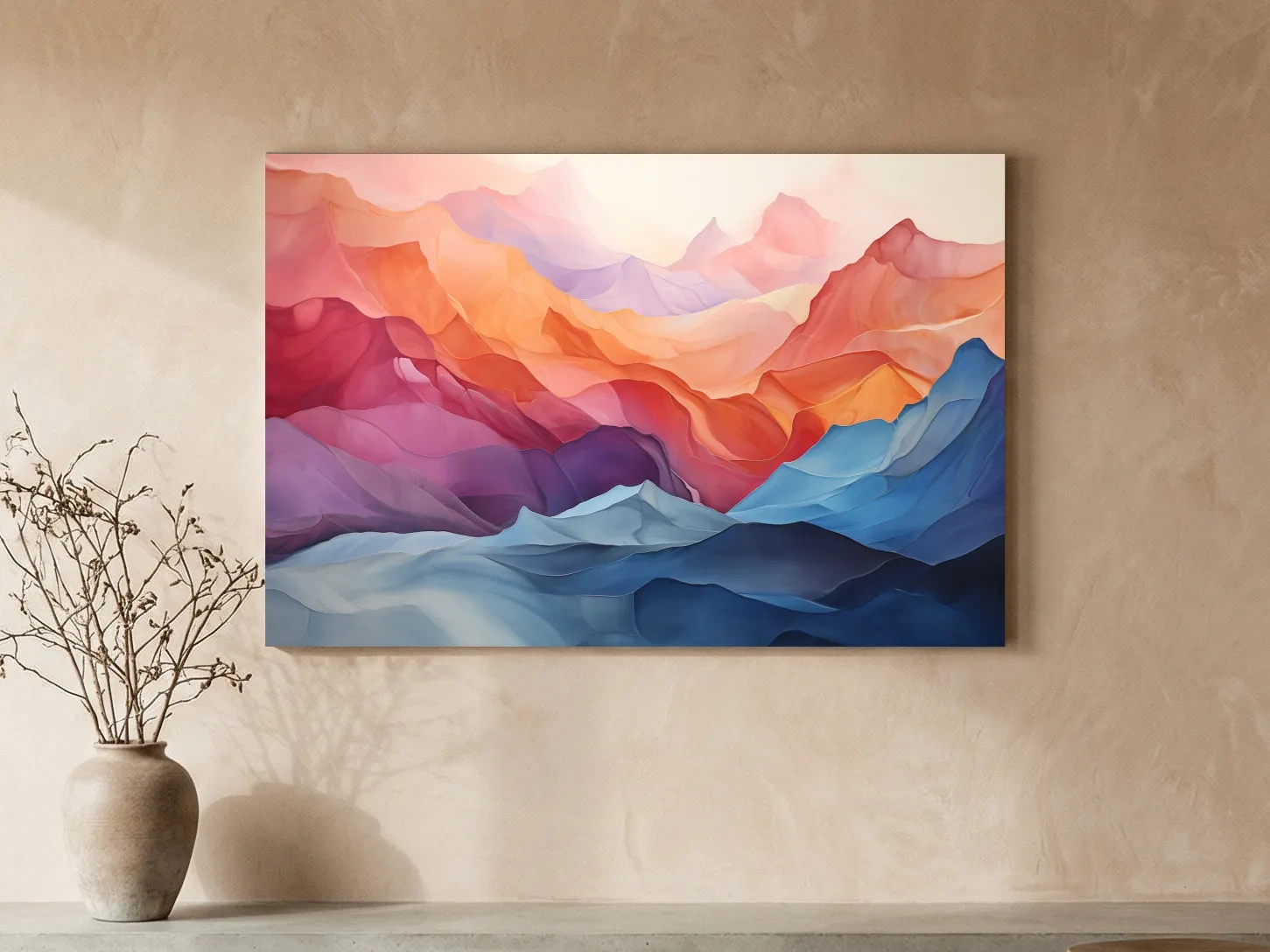 Vibrant Abstract Layered Mountain Landscape - Modern Colorful Alpine Wall Art