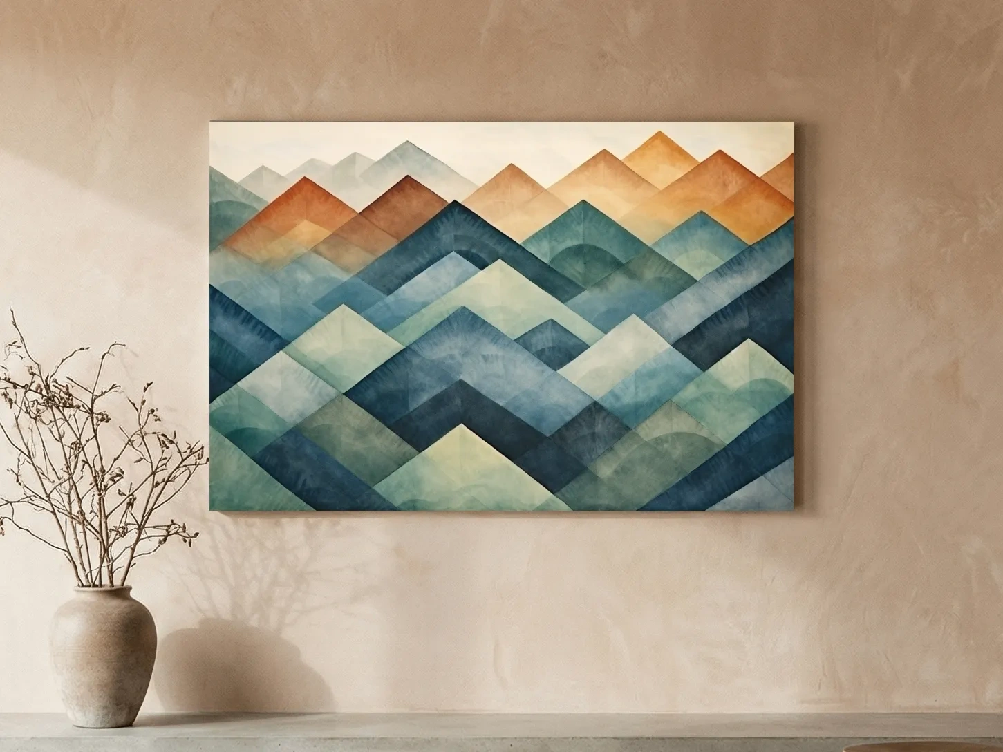 Geometric Watercolor Mountain Peaks - Abstract Landscape Wall Art