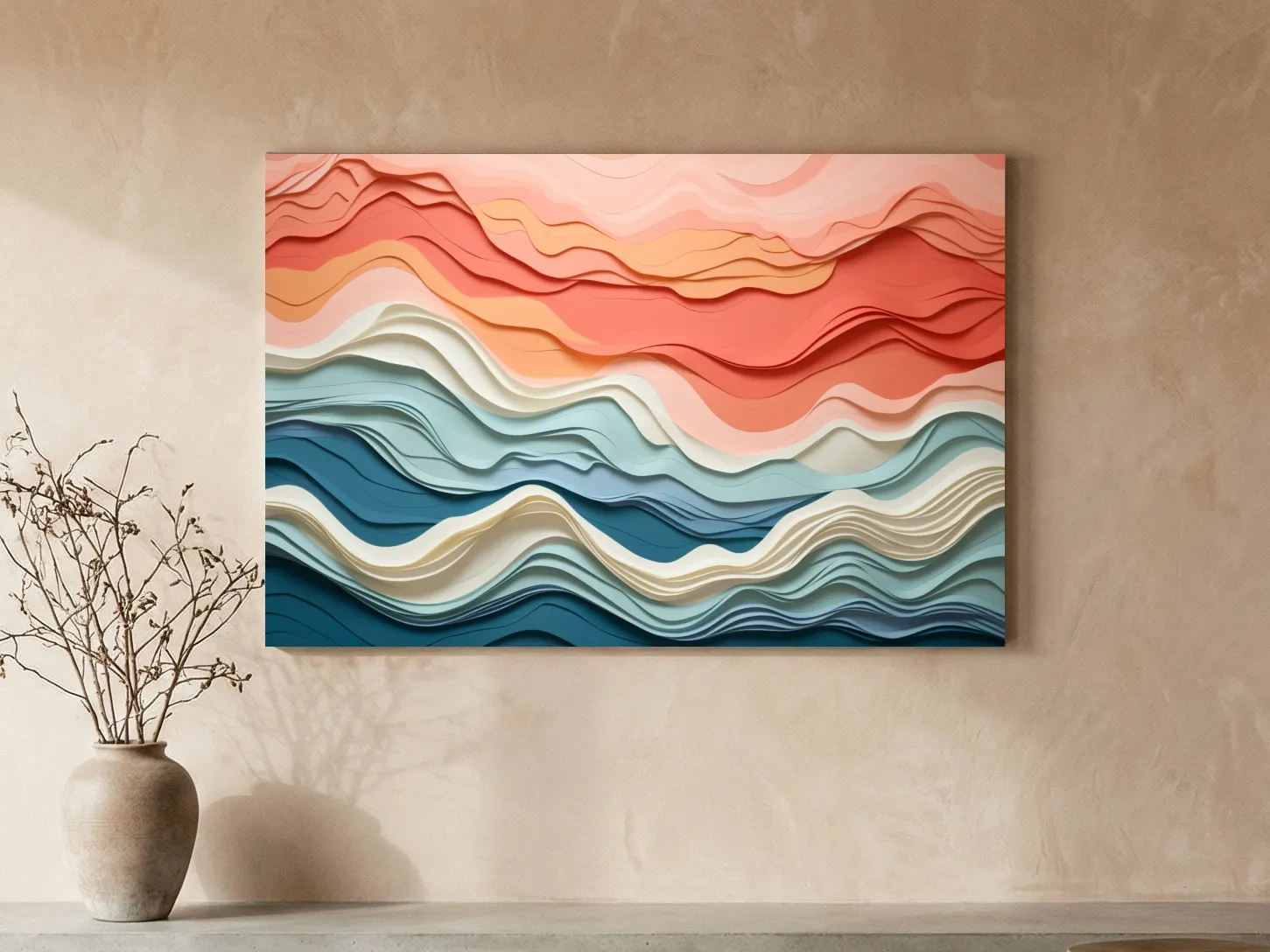 Layered Abstract Topographic Waves - 3D Paper Cut Style Wall Art