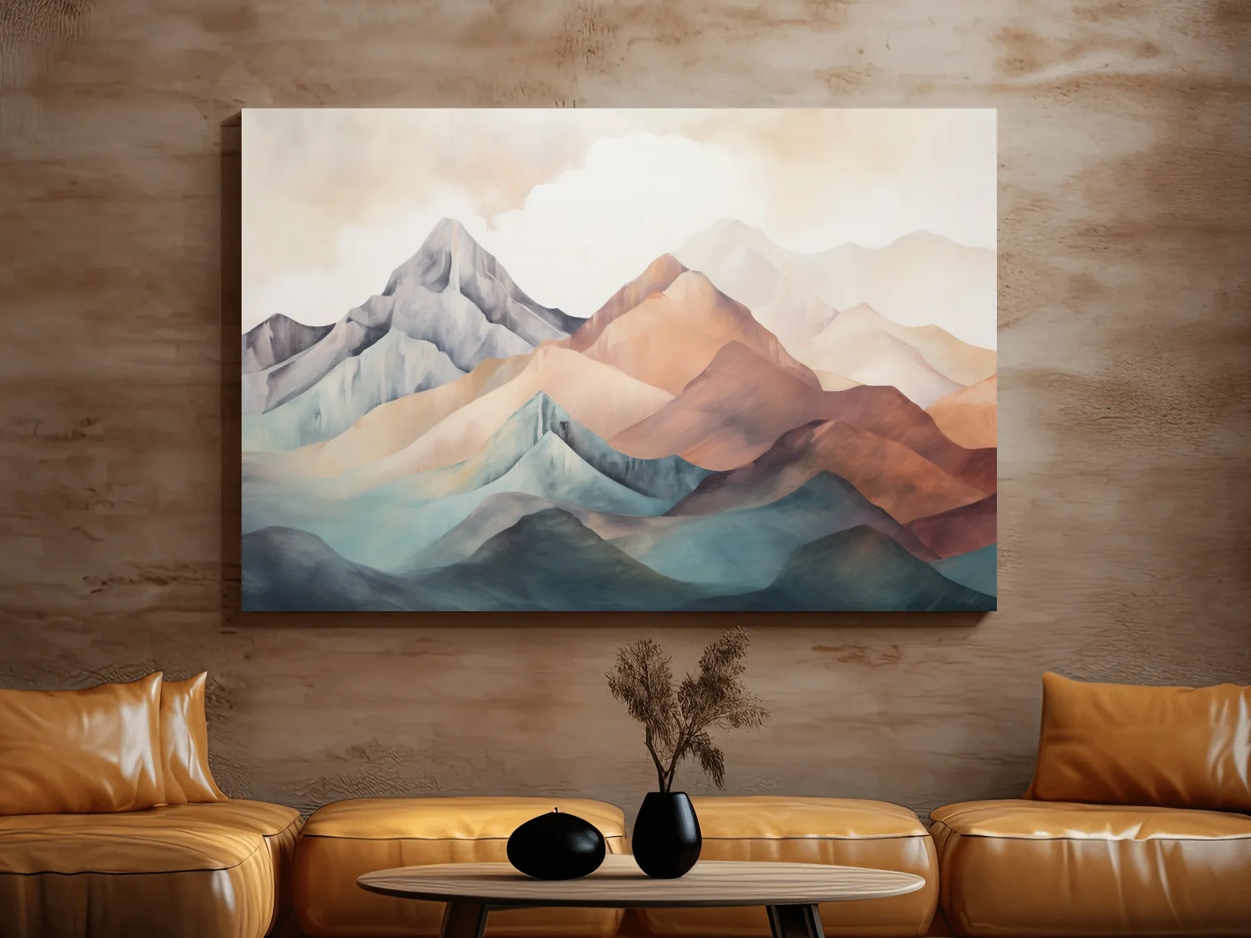Abstract Watercolor Mountain Range Landscape - Serene Pastel Alpine Wall Art