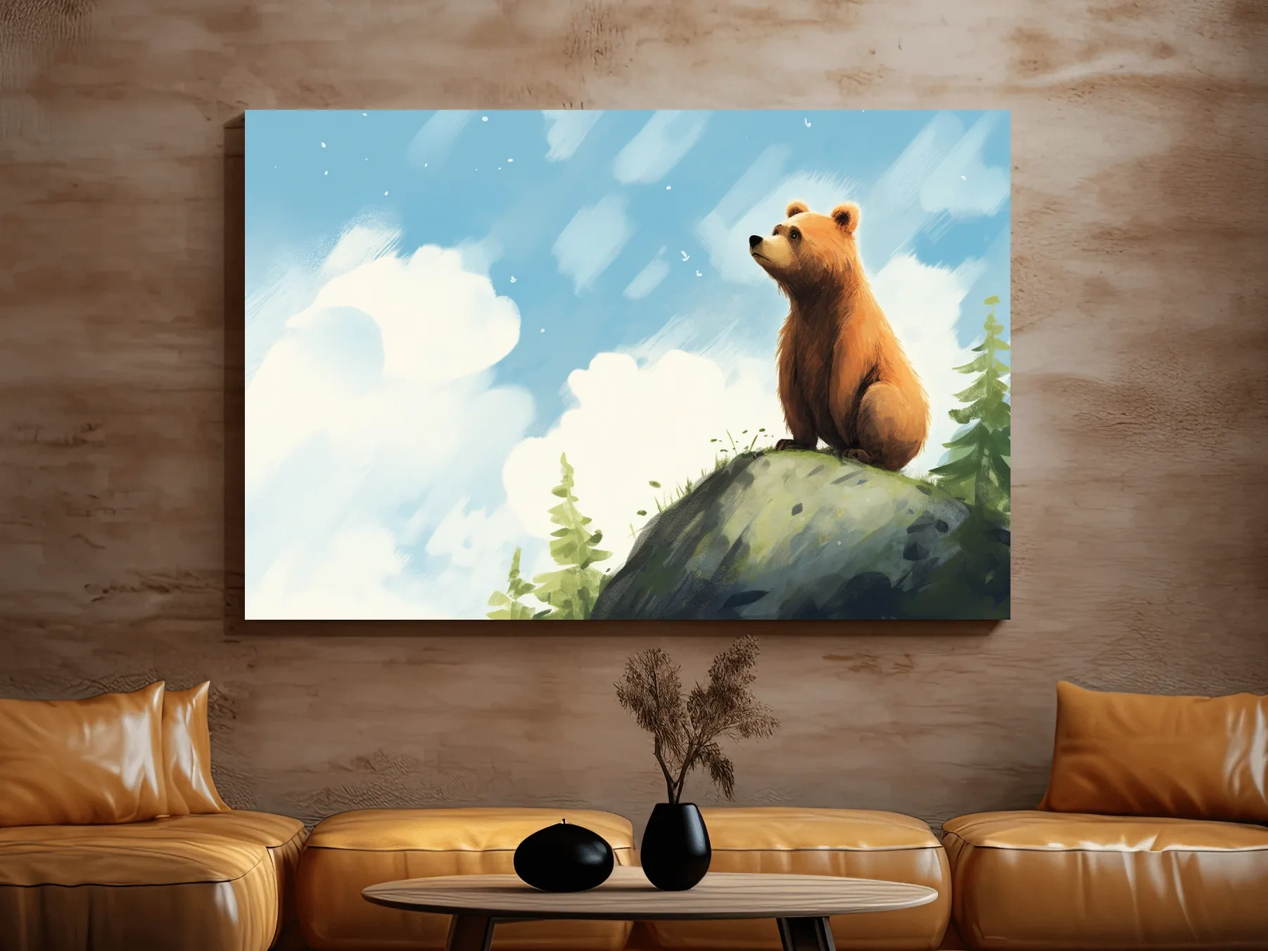 Whimsical Bear Cub On Rocky Peak - Nursery Wildlife Wall Art