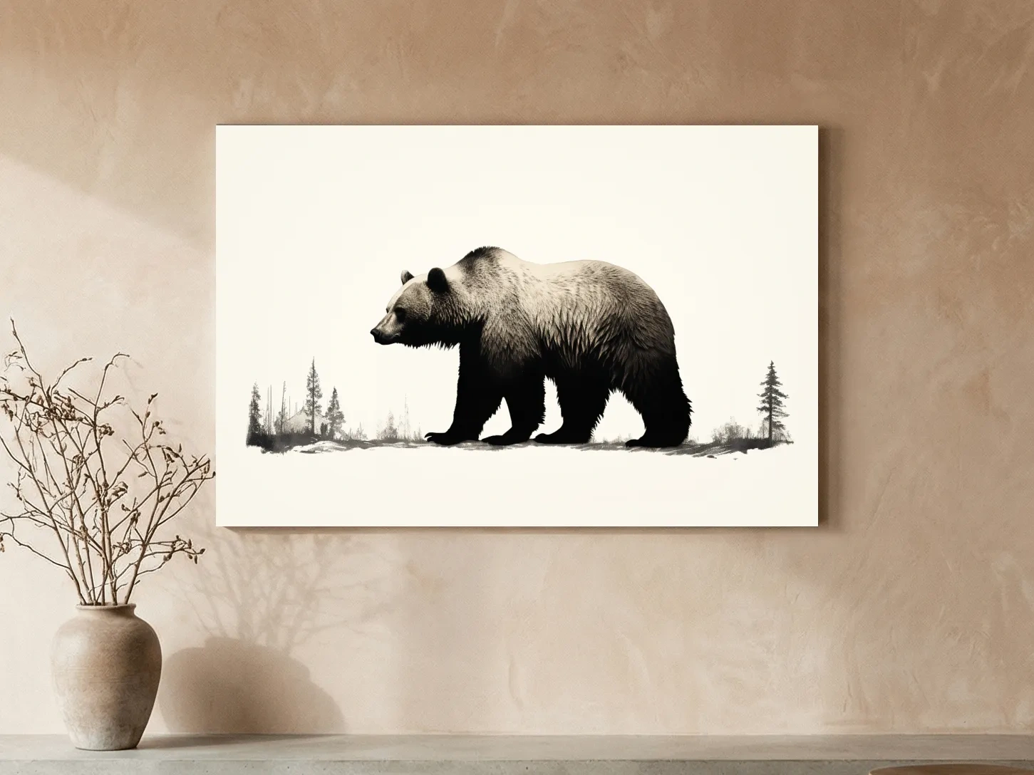 Minimalist Grizzly Bear Silhouette - Black And White Wildlife Wall Art
