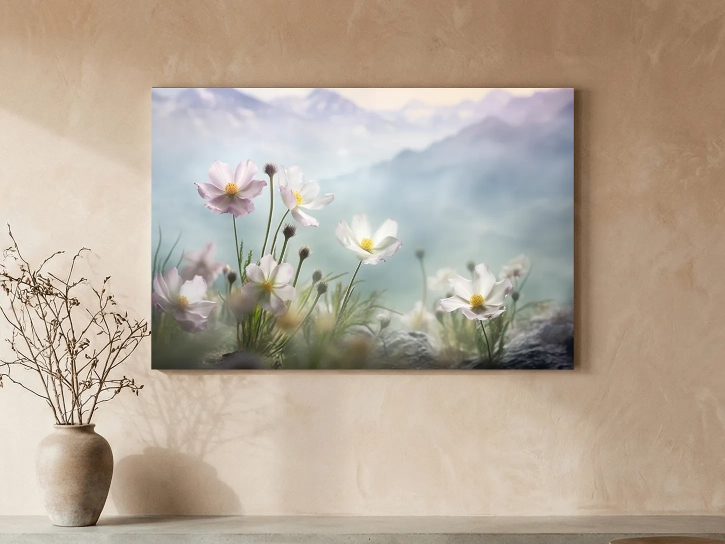 Dreamy Alpine Wildflower Meadow - Soft Pastel Mountain Botanic Artwork