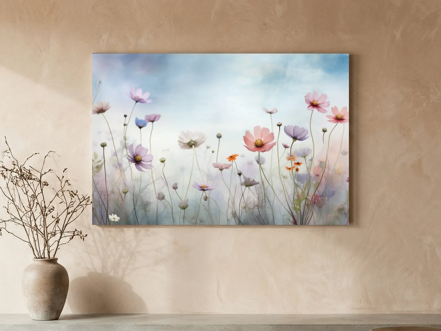 Dreamy Pastel Wildflower Meadow Painting - Soft Watercolor Floral Wall Art